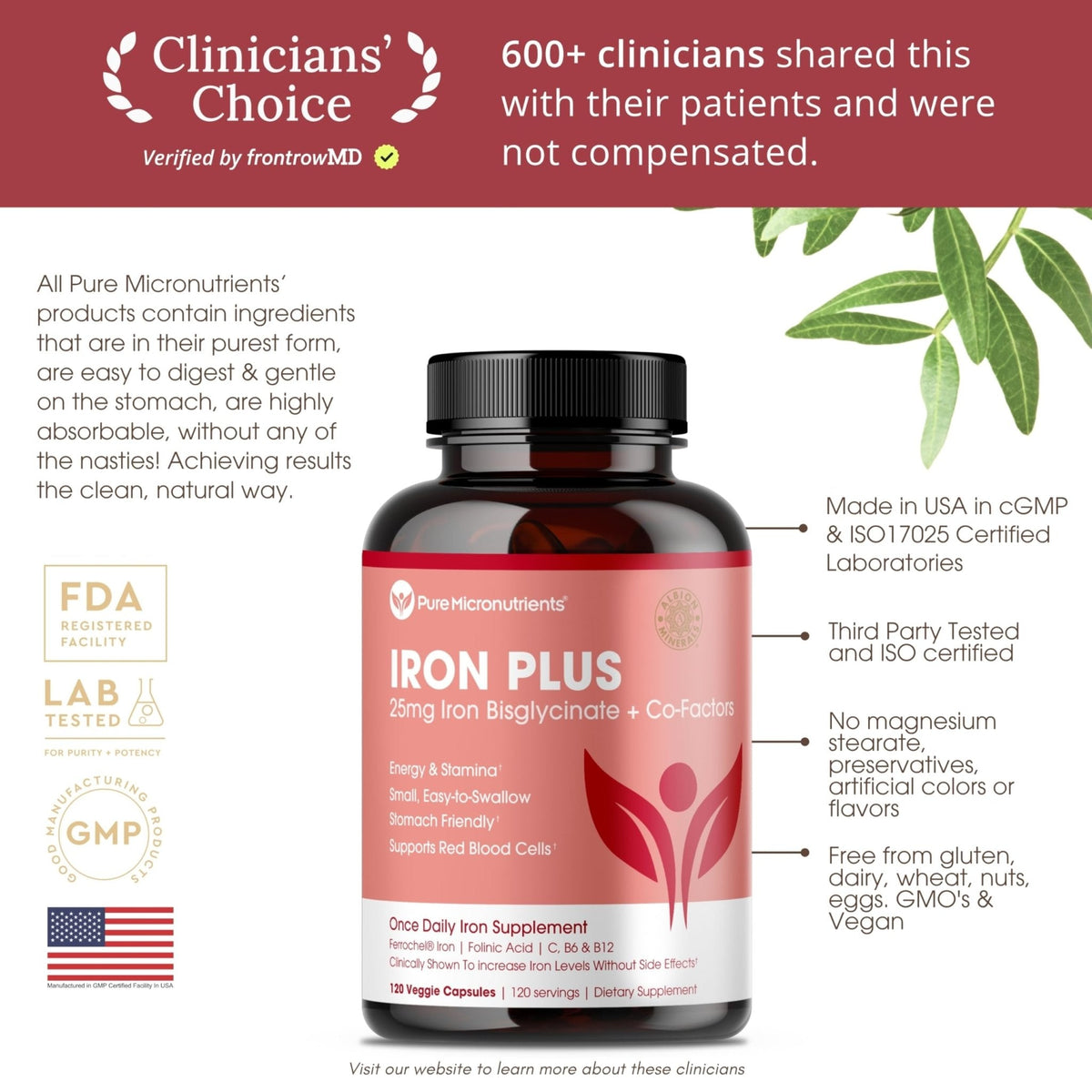 Iron Supplement for Women - Gentle Chelate Iron Bisglycinate 25mg with Vitamin C, B6, B12 Folic Acid – Supports Iron Deficiency - PrimeBioHealth - canada supplements