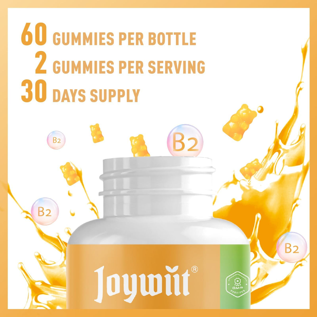 Joywiit Vitamin B2 Gummies | Riboflavin 400mg | B2 Vitamin 400mg Chewable for Adults and Kids, Migraine Relief & Energy and Nervous System Support - PrimeBioHealth - canada supplements