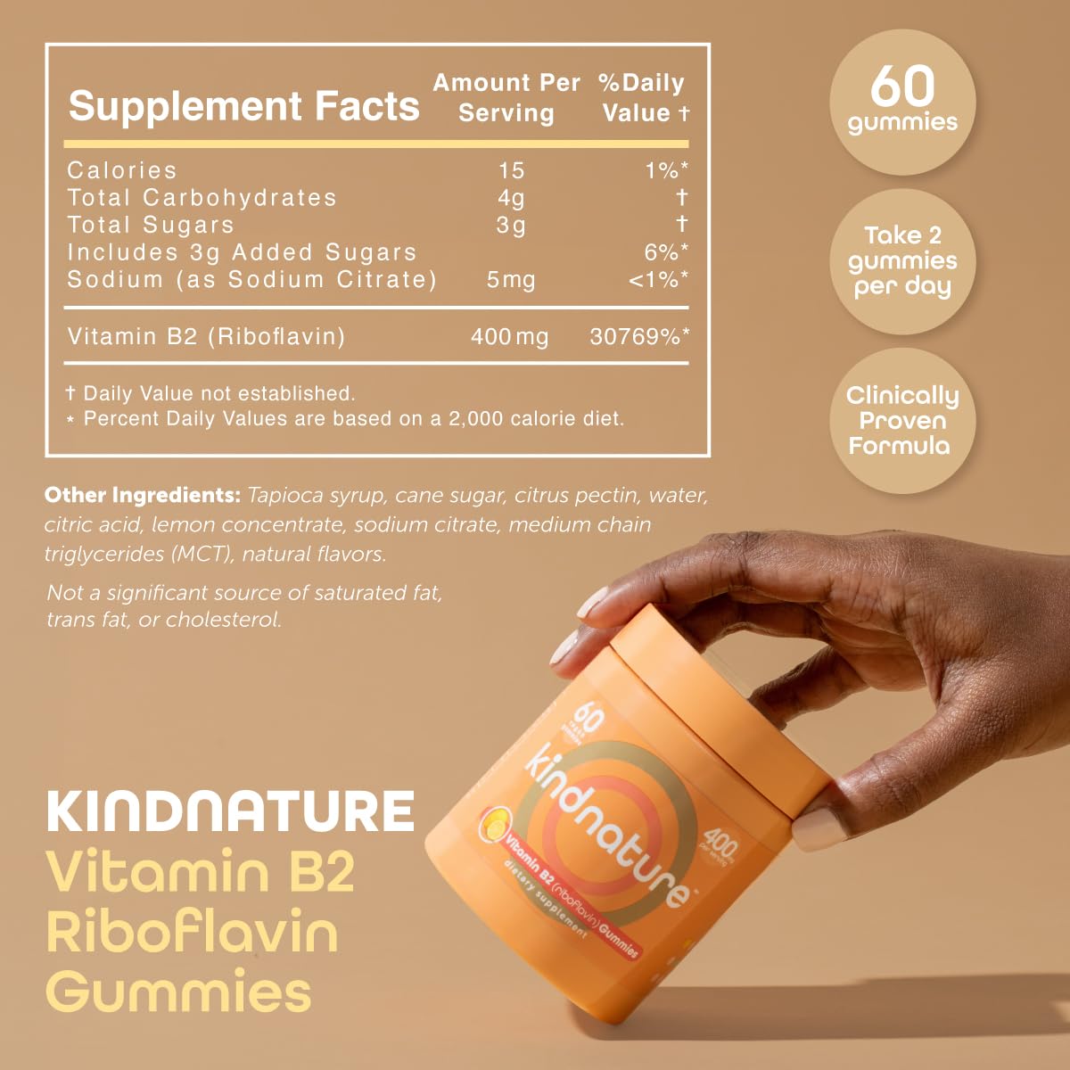 kindnature Vitamin B2 Gummies - Riboflavin 400mg Supplement for Kids & Adults - Non-GMO, Soy & Gluten-Free, Vegan Chewable Gummies (30 Day Supply) (2) - PrimeBioHealth - canada supplements