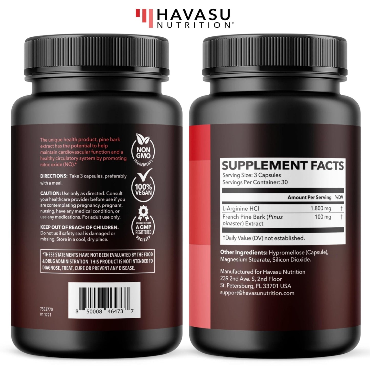 L-Arginine 1800mg and Pine Bark Extract 100mg - Nitric Oxide Supplement for Men - Performance Supplement for Men's Health - 90 Count - Endurance, Recovery Support - PrimeBioHealth - canada supplements