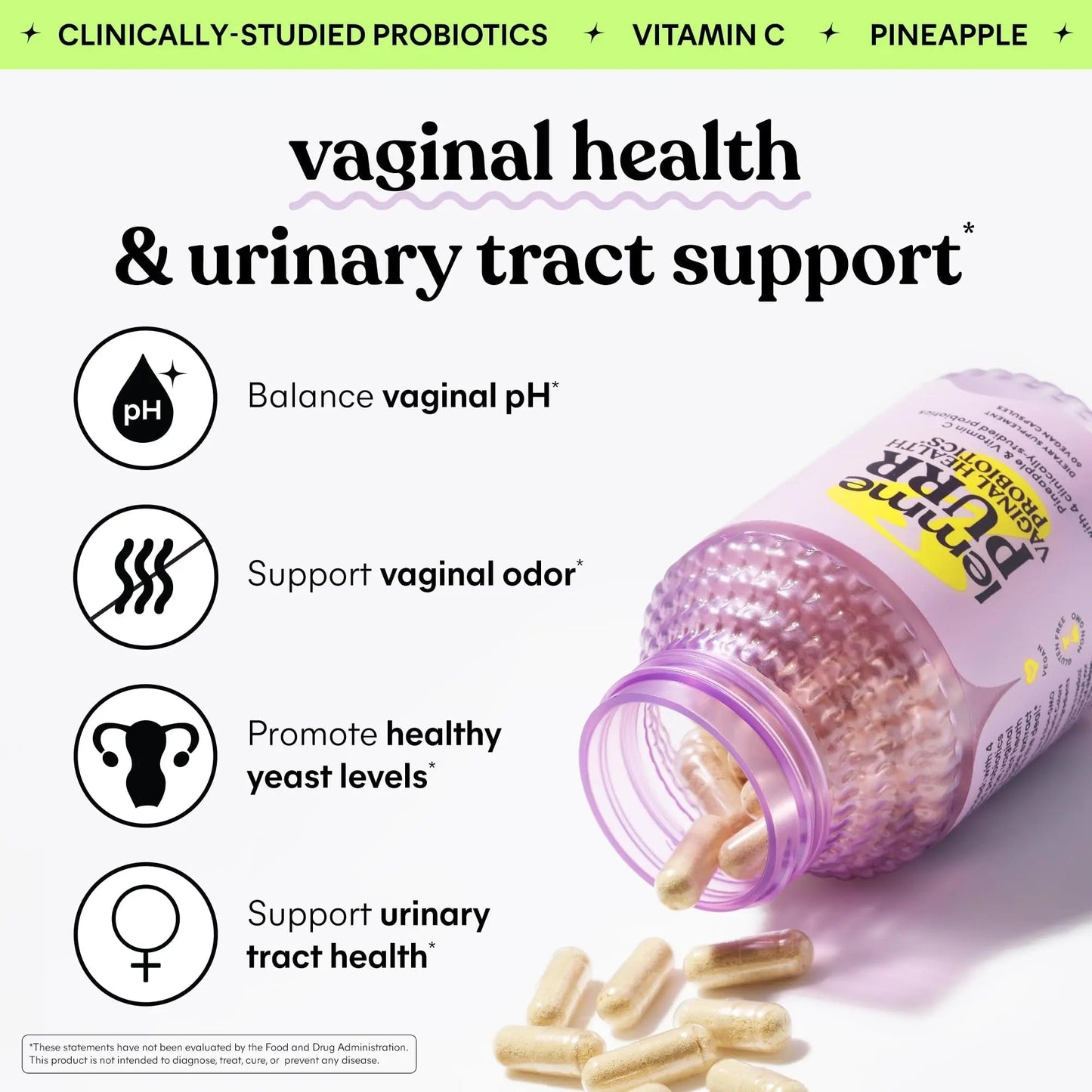Lemme Purr Vaginal Probiotics for Women - Promotes pH Balance, Healthy Vaginal Odor & Urinary Tract Health w/Lactobacillus Blend, Clinically Tested Strains, Pineapple & Vitamin C - 60 Veggie Capsules - PrimeBioHealth - canada supplements