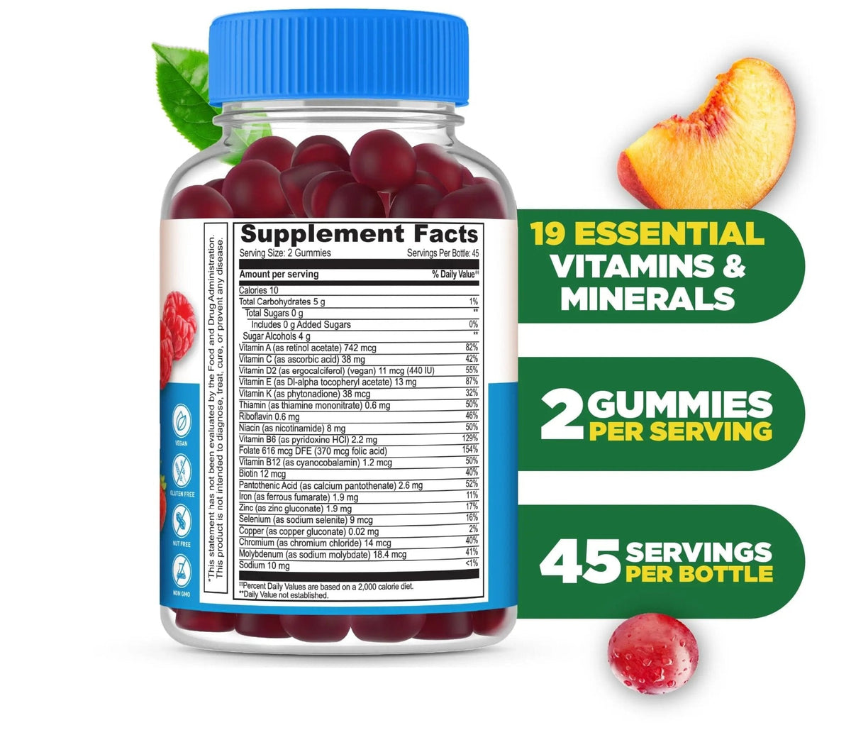 Lifeable Sugar Free Multivitamin Gummies | with Iron Vitamin A, C, D, E, Niacin, B6, Folate, B12, Biotin, Pantothenic Acid, Zinc | - PrimeBioHealth - canada supplements