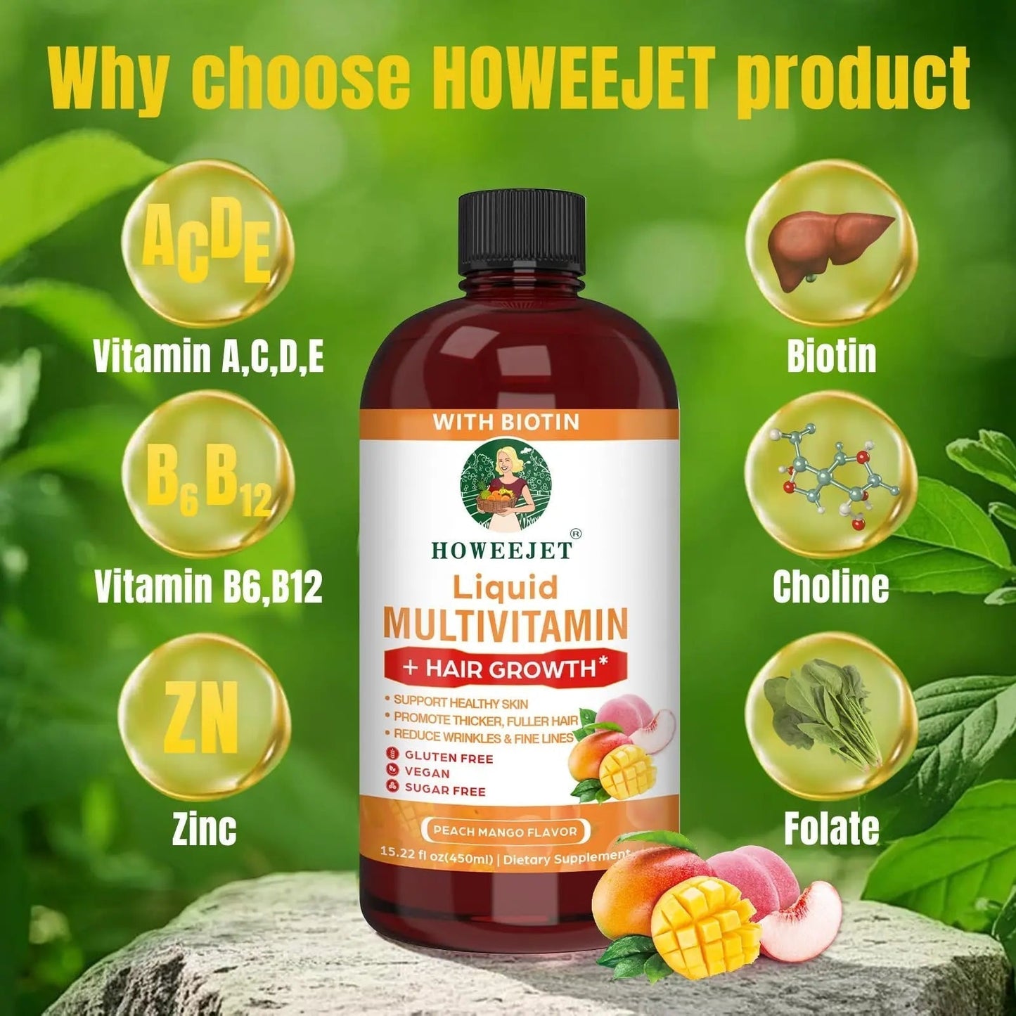 Liquid Multivitamin for Hair Growth | Biotin 10000mcg | Hair & Skin Support Supplement | Clinically Tested for Thicker Hair & Skin Elasticity - PrimeBioHealth - canada supplements