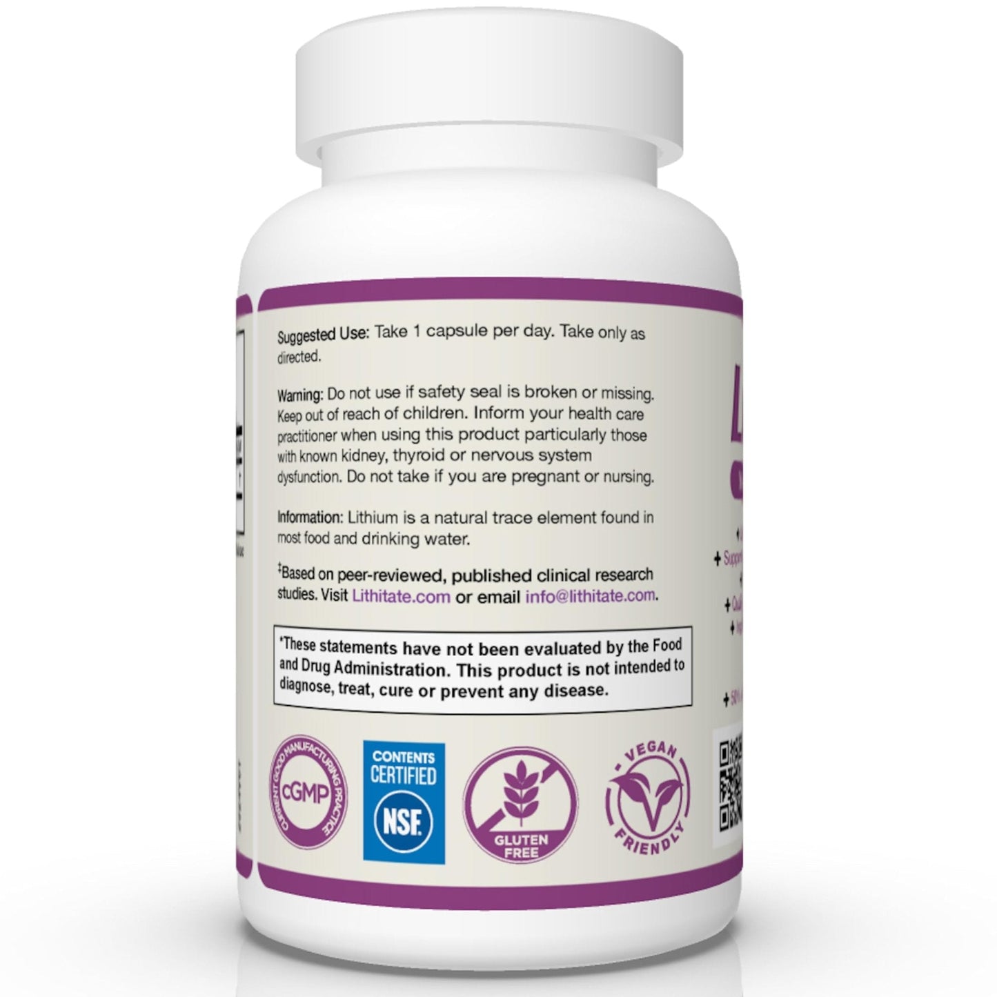 lithitate Lithium Aspartate 10mg | Supports Cognitive Function & Brain Health with Aging | NSF Certified | Promotes Mental Clarity, Healthy Mood & Longevity - PrimeBioHealth - canada supplements