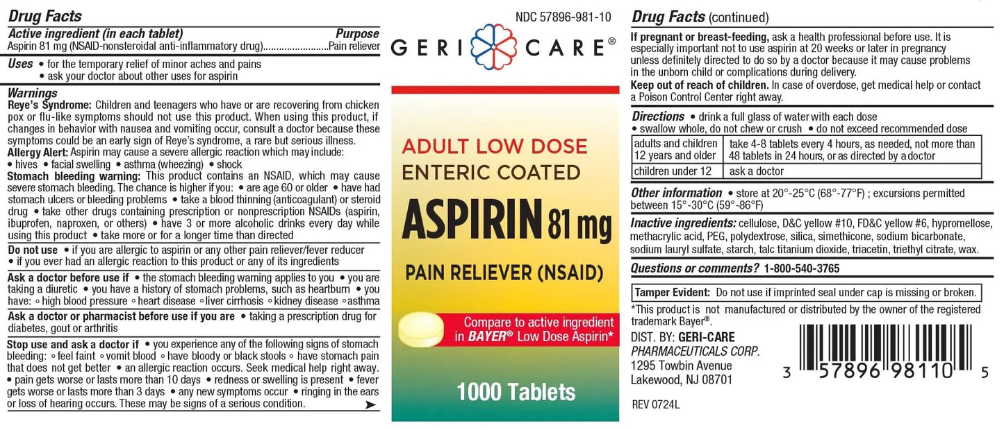 Low dose Baby Aspirin 81mg for Adults. (NSAID) | Made in USA | (Value Pack 1,000 Enteric Coated Tablets) - PrimeBioHealth - canada supplements