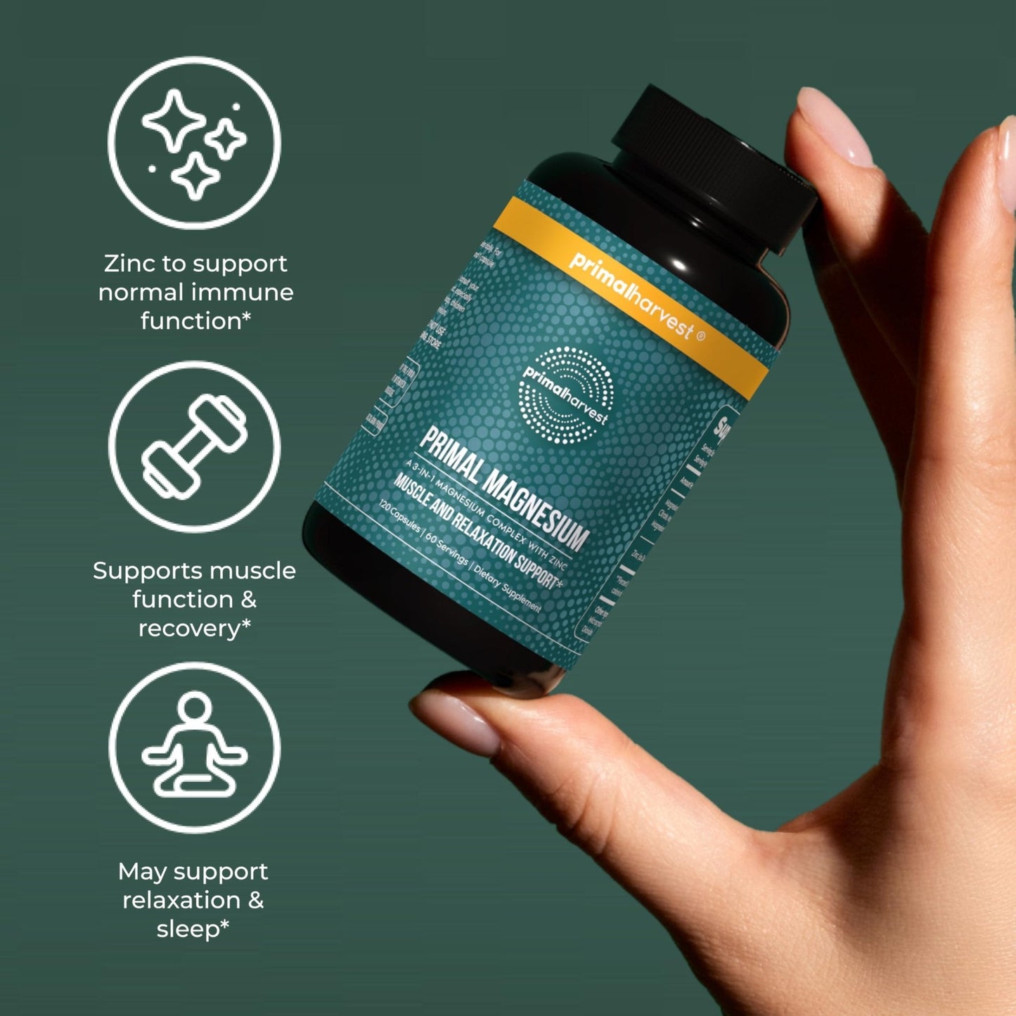 Magnesium Supplement Complex 310mg by Primal Harvest with Magnesium Glycinate, Citrate, Malate, and Zinc 120 Capsules - PrimeBioHealth - canada supplements
