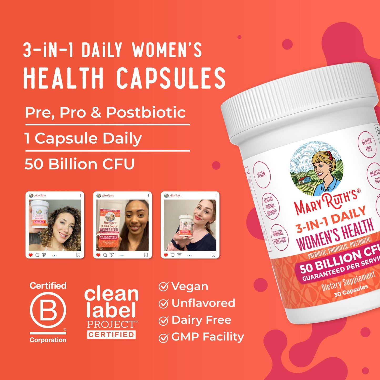 MARYRUTH'S 3-in-1 Daily Health Probiotics for Women | Hormone Support & Gut Health Supplement for Women | Women’s Probiotic - PrimeBioHealth - canada supplements