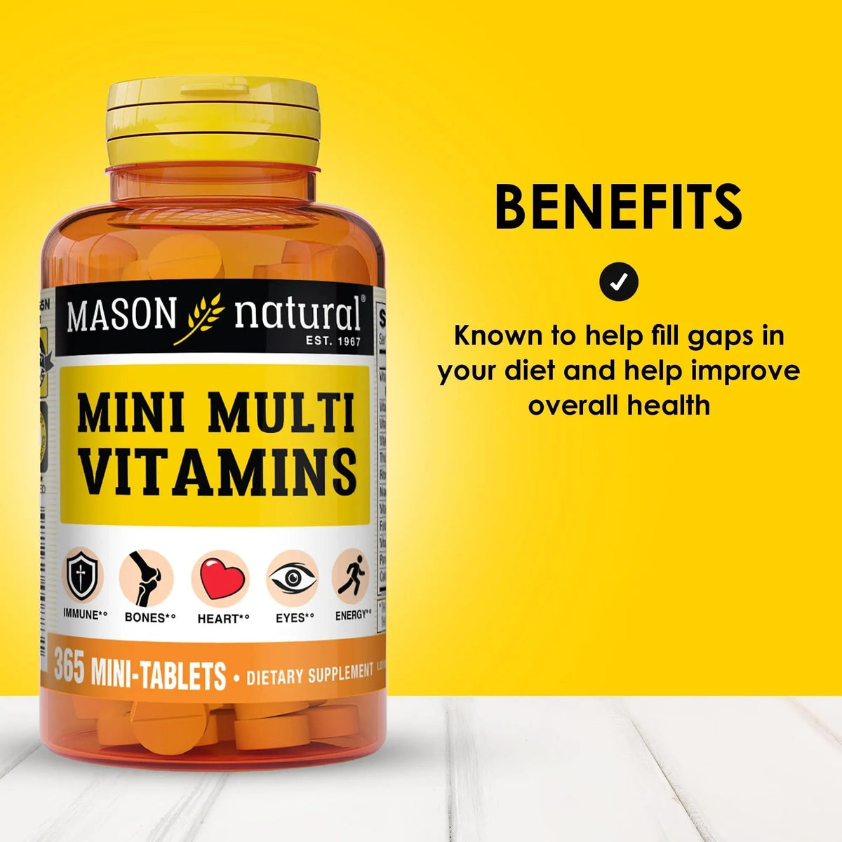 MASON NATURAL Mini Multi Vitamins, Vitamins A, C, D3, E, B1, B2, B3, B6, B12, Folate and Calcium for Overall Health, 1 Year Supply - PrimeBioHealth - canada supplements