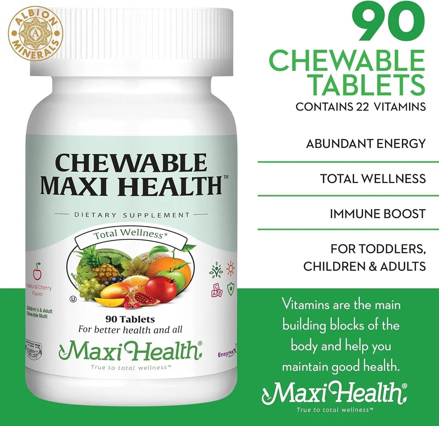 Maxi Health Chewable Multivitamin for Kids, Teens and Adults - Cherry Chewable Vitamins for Adults & Children - PrimeBioHealth - canada supplements
