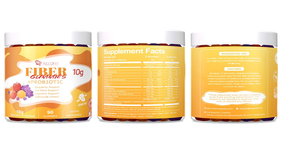 Migcopat 10G Fiber Gummies with Probiotics, Fiber Supplement with 30 Billion CFU Probiotics Blend, ACV, Vitamin C, Inulin - Support Digestive Health - PrimeBioHealth - canada supplements