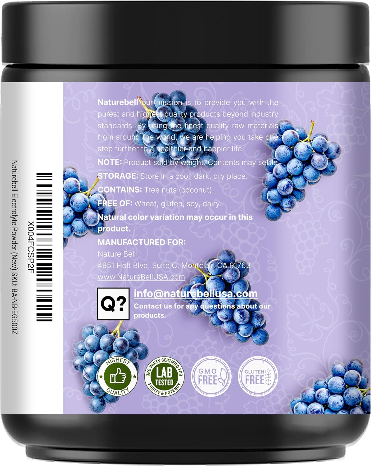 NatureBell Electrolytes Powder No Sugar, 500g (76 Servings) | Keto Fast Hydration Powder, Carnivore-Friendly Electrolyte – 1,000mg High Potassium, Minerals, & Coconut Water – Concord Grape Flavor - PrimeBioHealth - canada supplements