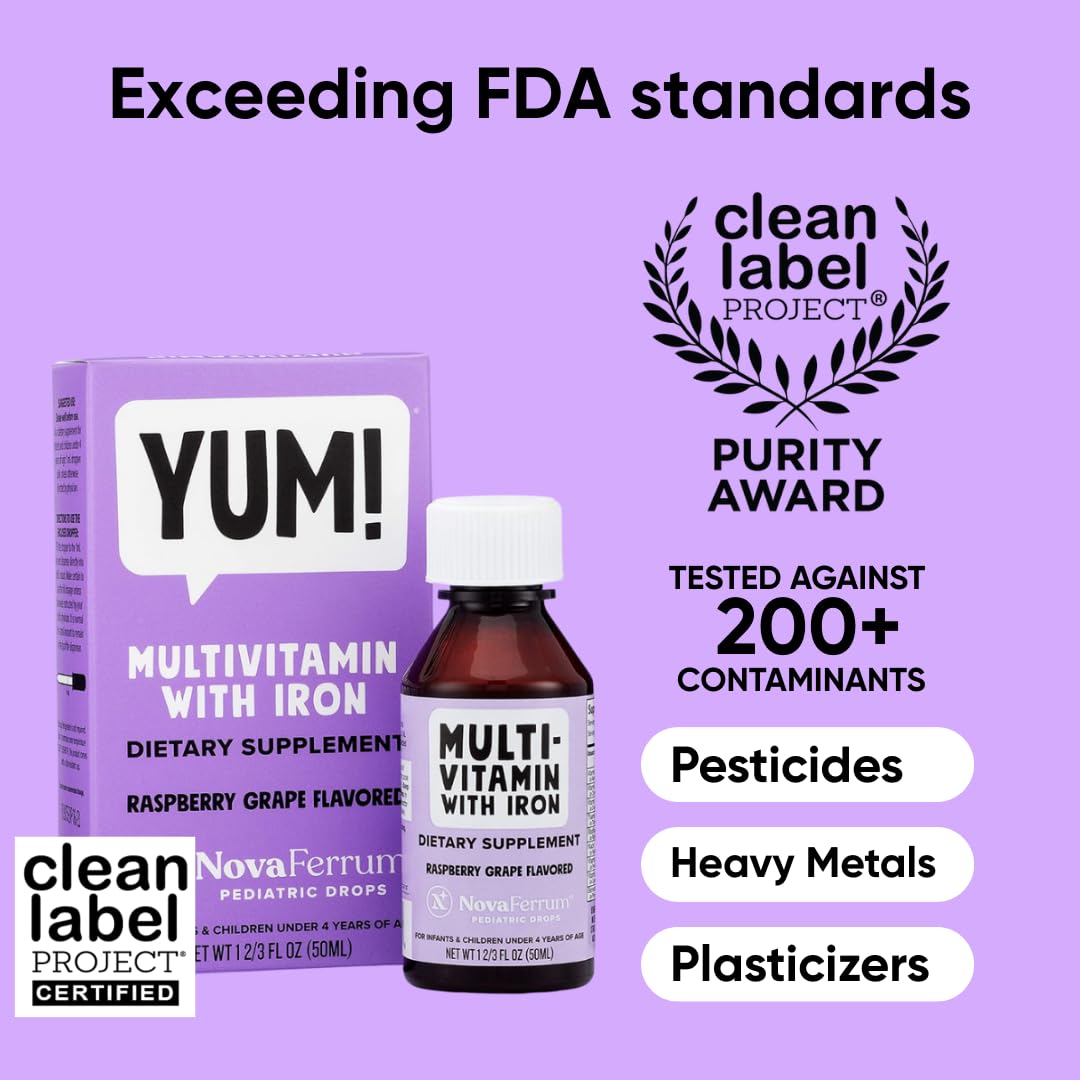 NovaFerrum Yum | Multivitamin with Iron for Infants, Toddlers & Kids Ages 4 & Under | Immune Support | Gluten Free Certified - PrimeBioHealth - canada supplements