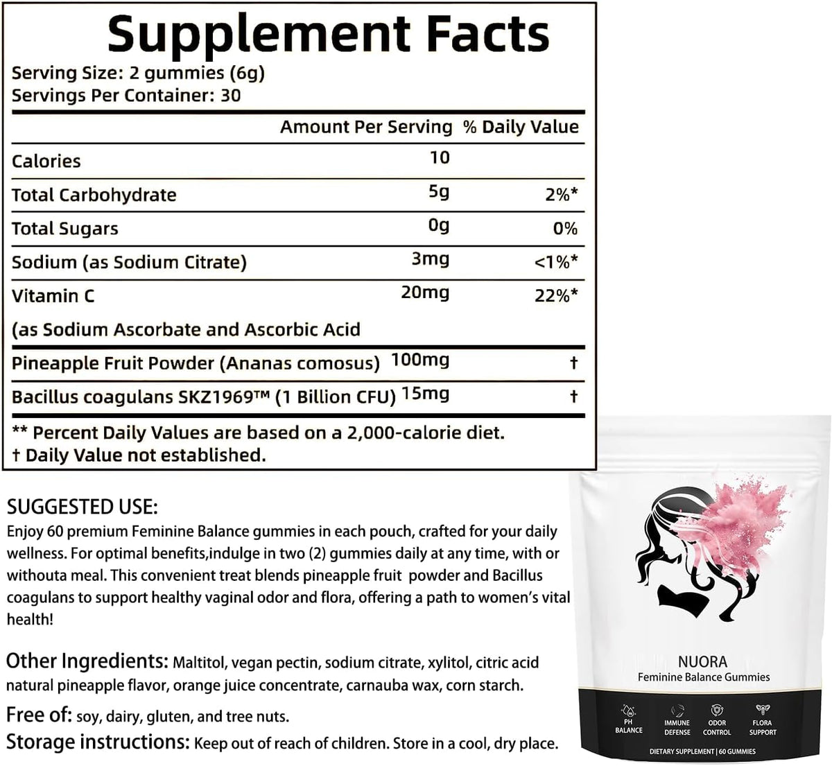 nuora Feminine Balance Gummies, Vegan Hawaiian Pineapple, pH Balance, Healthy Odor, Flora and Immune Support, - PrimeBioHealth - canada supplements