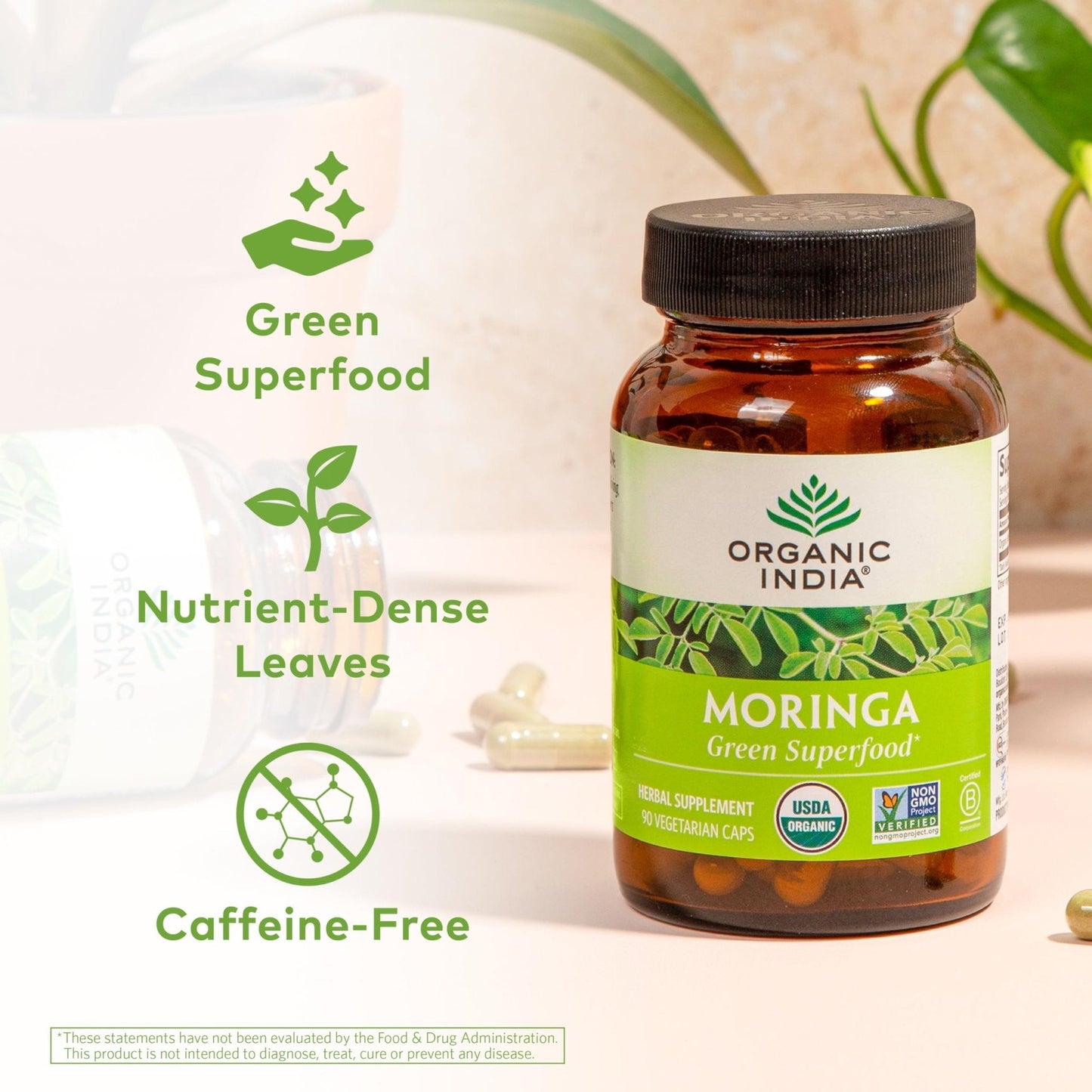 ORGANIC INDIA Moringa Herbal Supplement - Green Superfood, Nutrient Dense, Pure Plant Protein, Vitamin A, E, K, Iron, Calcium, Fiber, Vegan - PrimeBioHealth - canada supplements