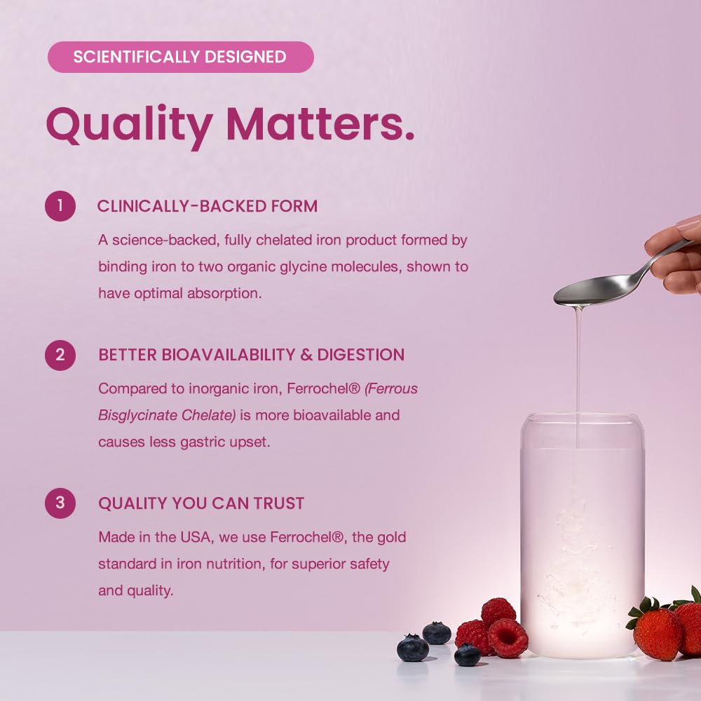 Organic Liquid Iron Supplement for Women, Men & Kids with Vitamin C | Sugar Free Natural Berry Flavor Non Constipating Vegan Ferrochel - PrimeBioHealth - canada supplements