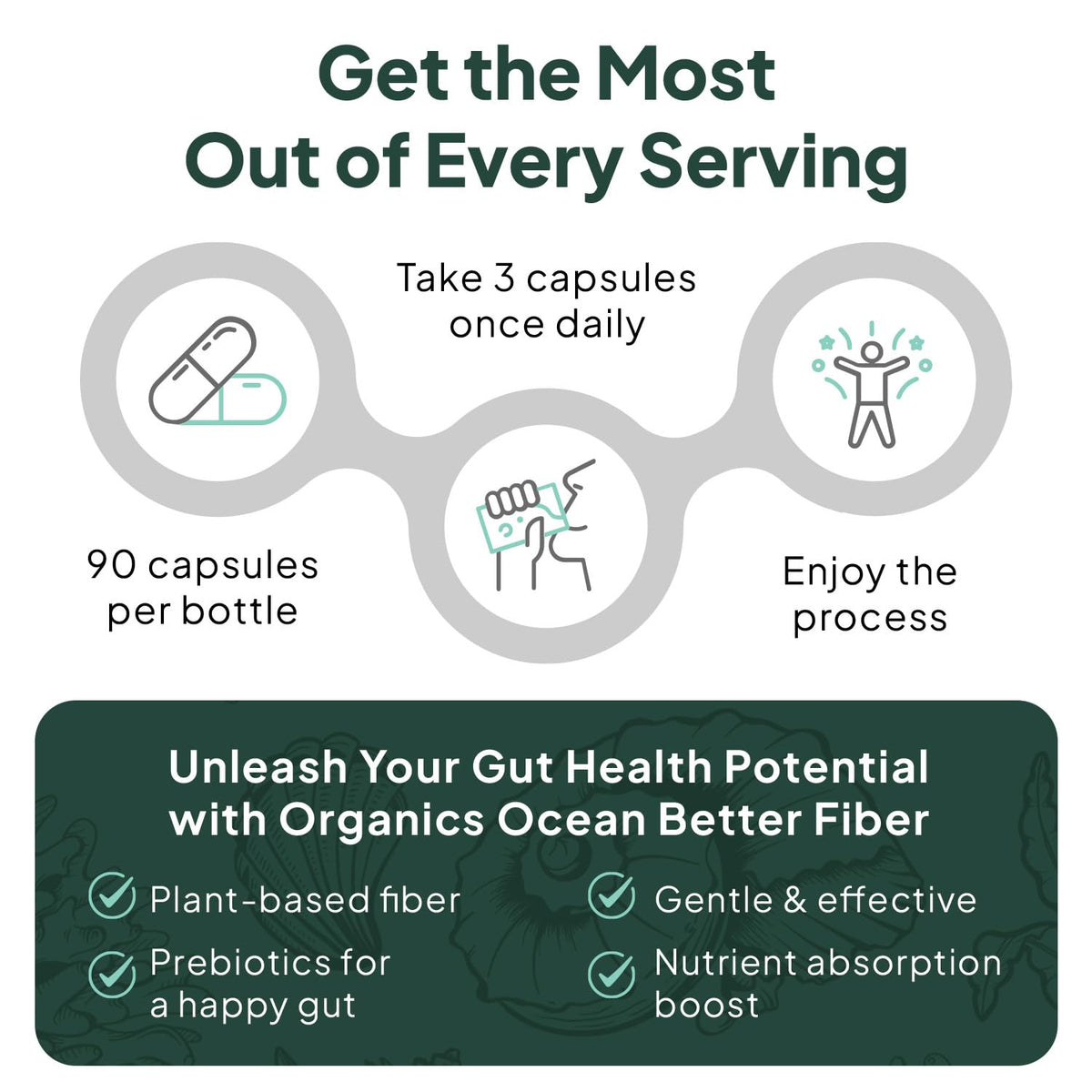 Organics Ocean Better Fiber - Daily Fiber Supplement - Soften Stool for Effortless Bowel Movements - with Psyllium Hulk and Slippery Elm - 90 Capsules - PrimeBioHealth - canada supplements