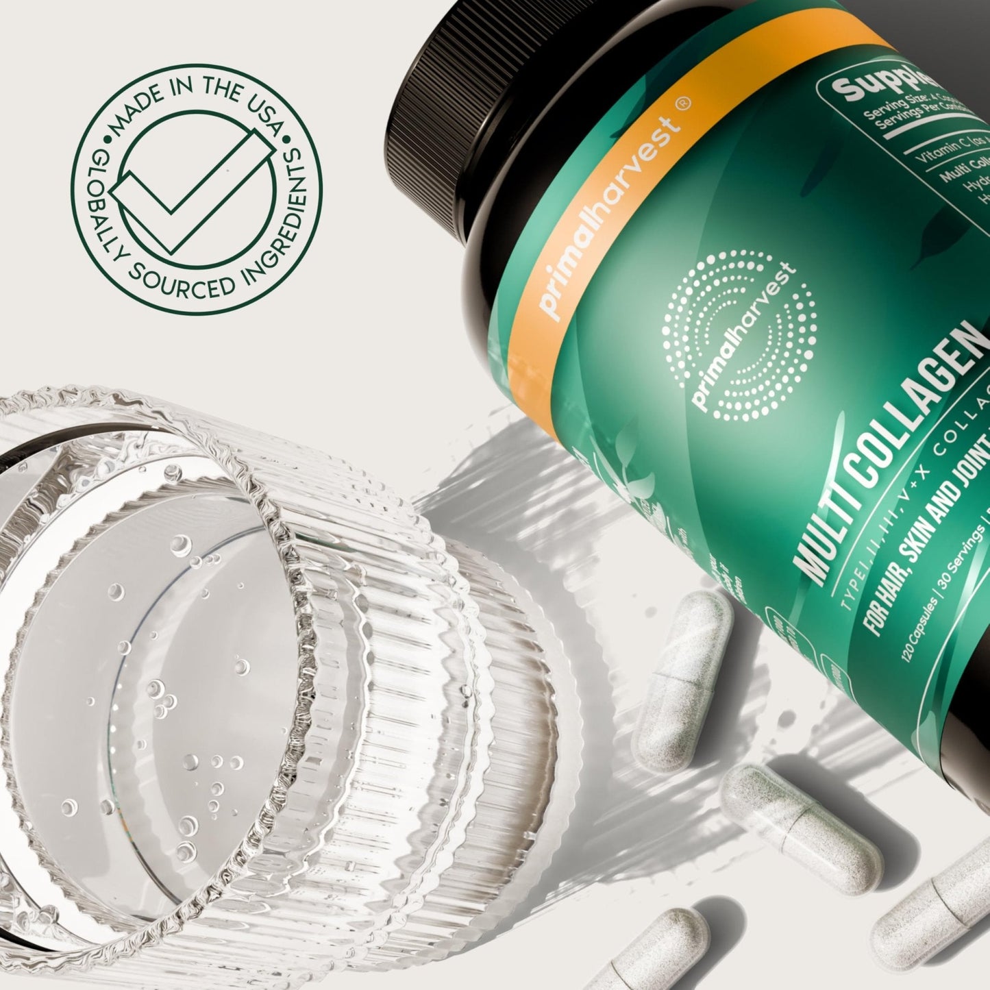 Primal Harvest Multi Collagen Pills for Women and Men (Type I, II, III, V, X) 120 Capsules w/Vitamin C for Hair, Skin, Nails - PrimeBioHealth - canada supplements