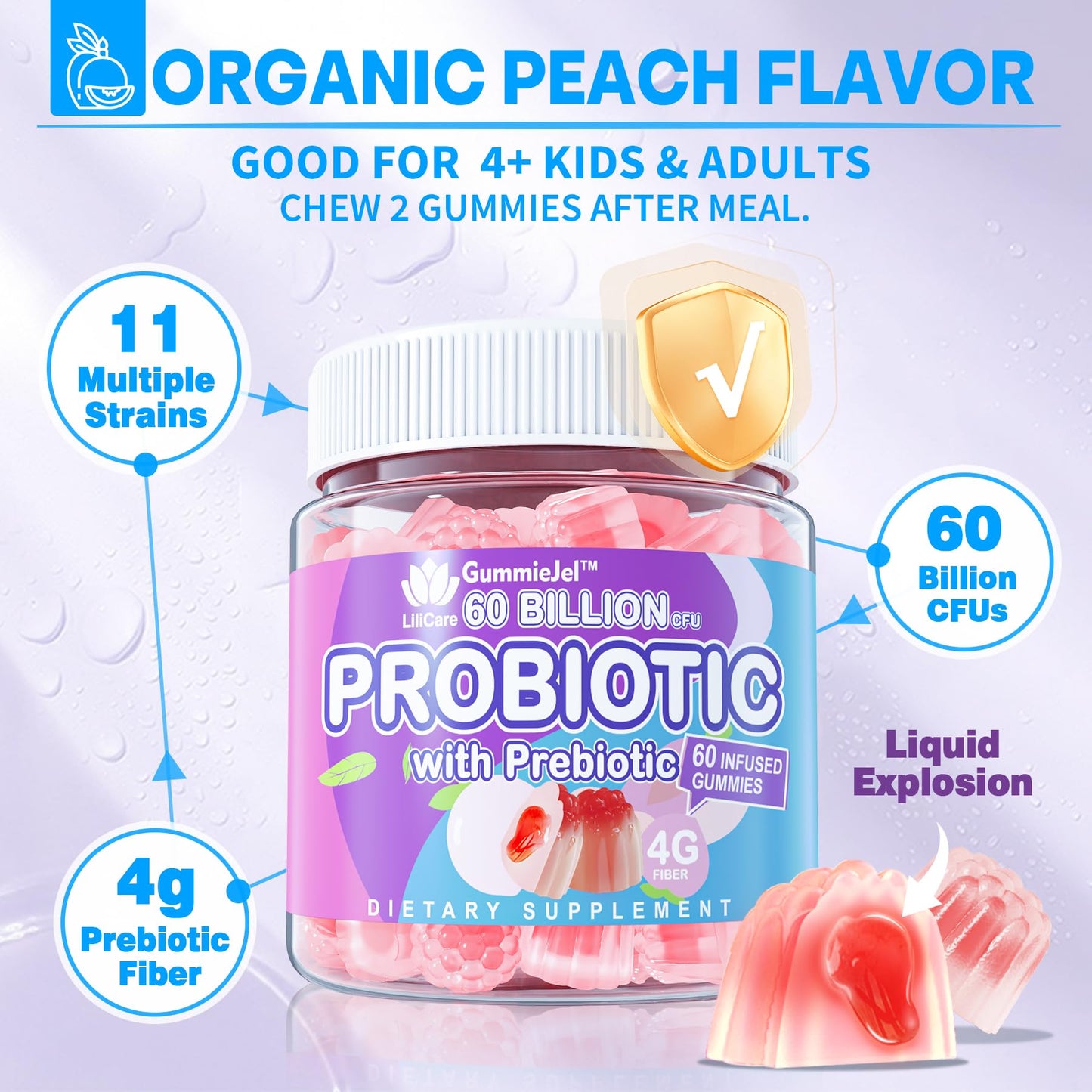 Probiotic Gummies 60 Billion CFU for Women Men & Kids, 11 Strains Probiotics + Organic Prebiotics Fiber for Immune, Digestive Health, Supports Constipation, - PrimeBioHealth - canada supplements