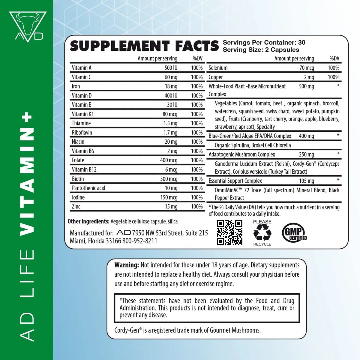 Project AD Vitamin+ Multimineral Multivitamin Supplement Complete Antioxidant, Energy & Immune Support. (60 Servings) - PrimeBioHealth - canada supplements