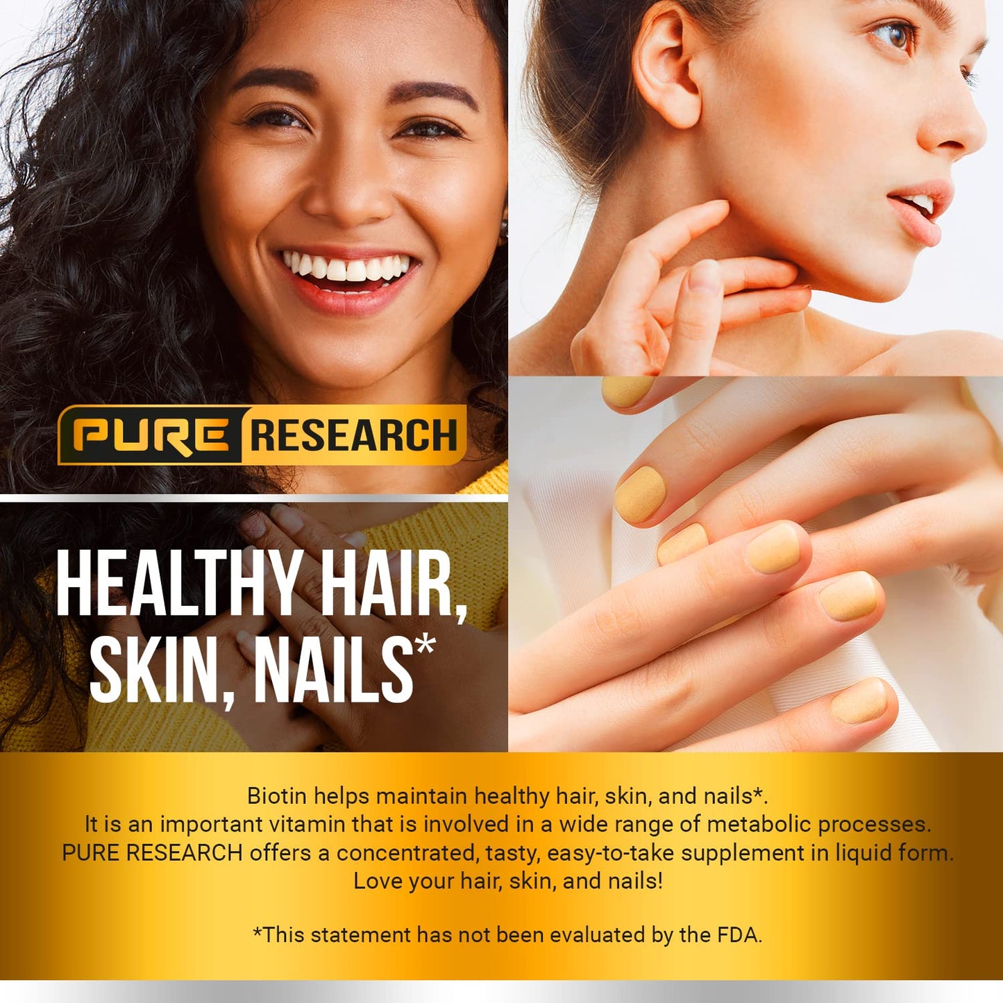 PURE RESEARCH Liquid Biotin & Collagen Hair Growth Drops 60,000mcg – Biotin and Liquid Collagen Supplements for Women & Men – Supports Glowing Skin - PrimeBioHealth - canada supplements