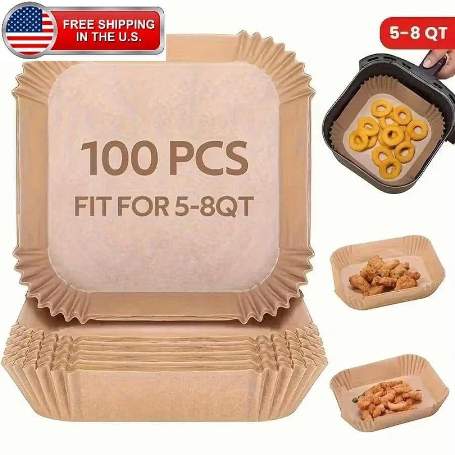 50/100pcs Non-Stick Air Fryer Disposable Non-stick Baking Parchment Paper Liners