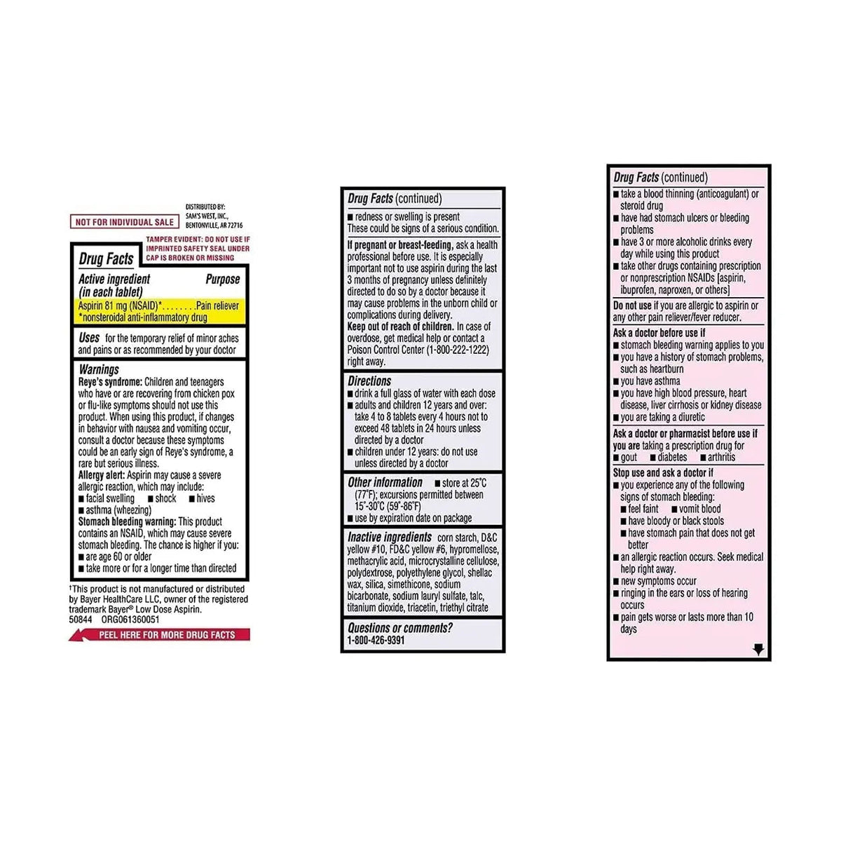 Sam's West Member's Mark Low Strength Adults Enteric Safety Coated Aspirin Regimen Tablets Pain Reliever NSAID, 81 mg, 2 Bottles, 730 Tablets - PrimeBioHealth - canada supplements
