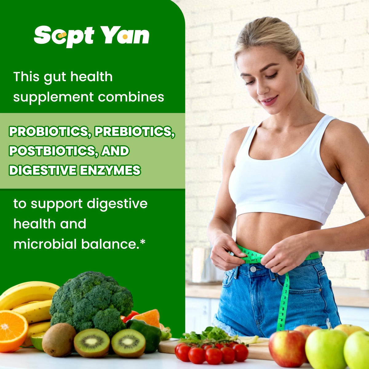 SEPT YAN Gut Health Supplement with Prebiotics, Postbiotics & Probiotics for Digestive Health for Women & Men, 80 Billion CFU Probiotics for Gut and Digestion - PrimeBioHealth - canada supplements