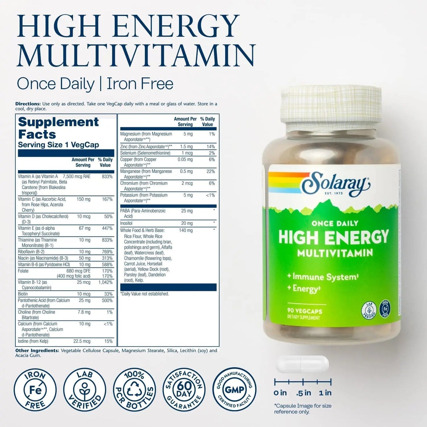 SOLARAY Once Daily High Energy Multivitamin, Iron Free, Immune System and Energy Support, Whole Food and Herb Base Ingredients - PrimeBioHealth - canada supplements