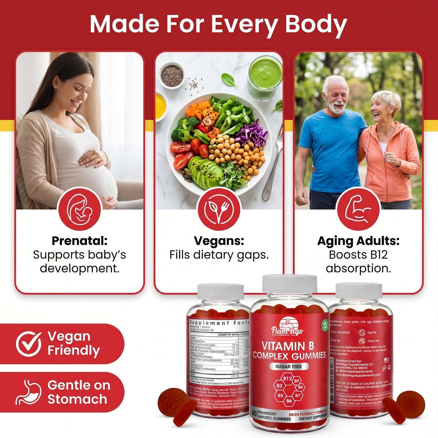 Sugar Free Vitamin B Complex Gummies - Vitamin B12, B7, B6, B3 (Niacin), B5, B8, B9 (Folate)- Third Party Tested- Prenatal, Vegan Diet, Older Adults - PrimeBioHealth - canada supplements