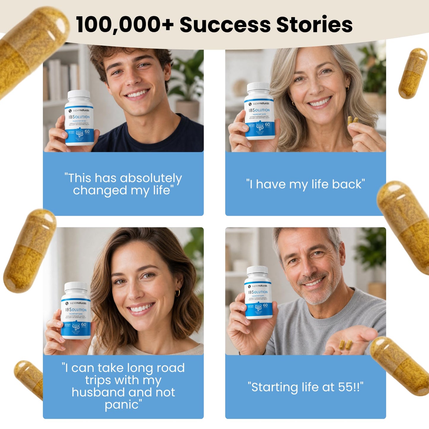 SuperNaturals IBSolution - Made in USA, Non-GMO, Gluten Free & Vegan (60 Capsules) - Digestive Gut Health Supplement With Psyllium Husk - Gas, Bloating, Diarrhea - PrimeBioHealth - canada supplements