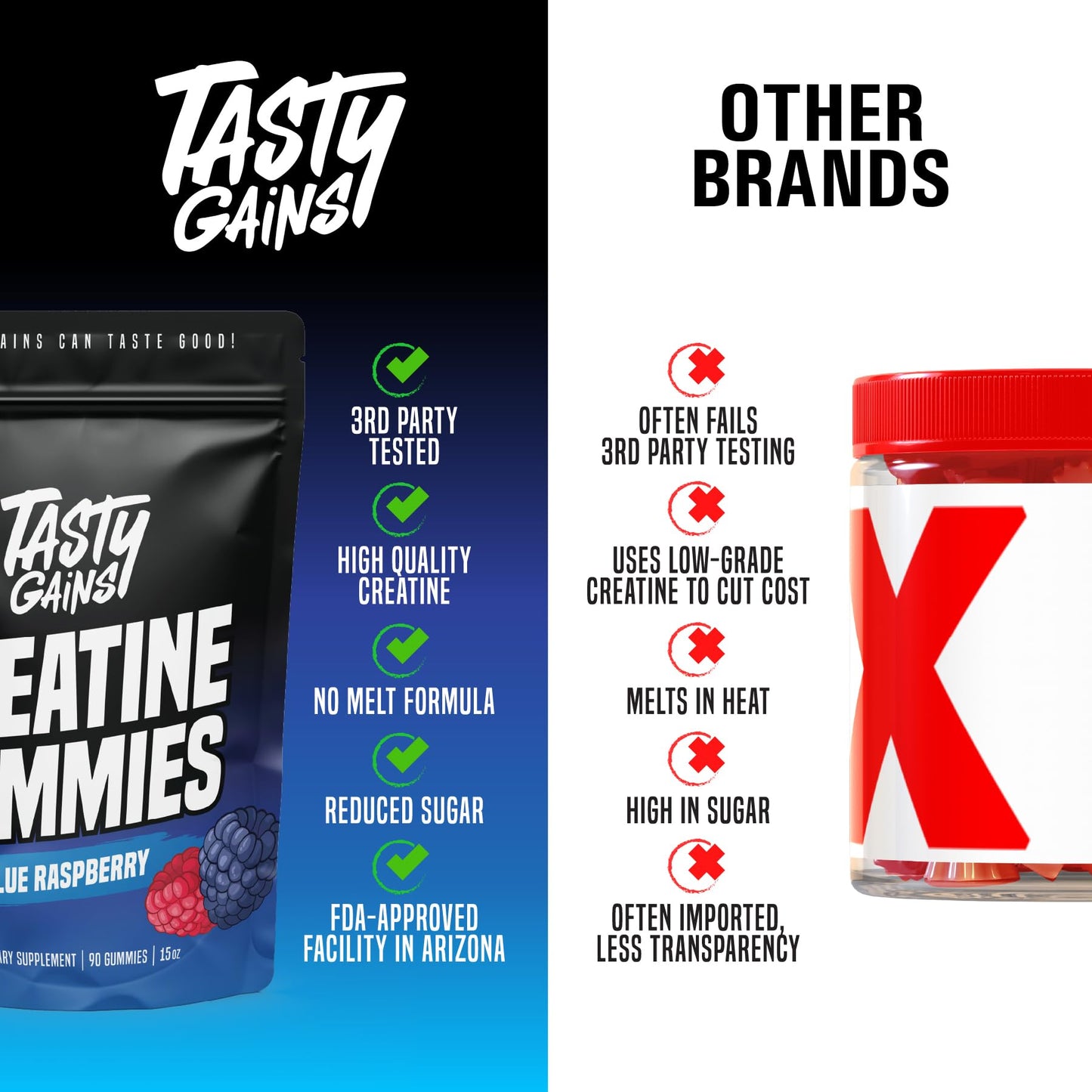 TASTY GAINS Creatine Gummies - 90g of Creatine Monohydrate - Workout Supplements - Build Muscle & Boost Strength for Men & Women - Made in USA - PrimeBioHealth - canada supplements