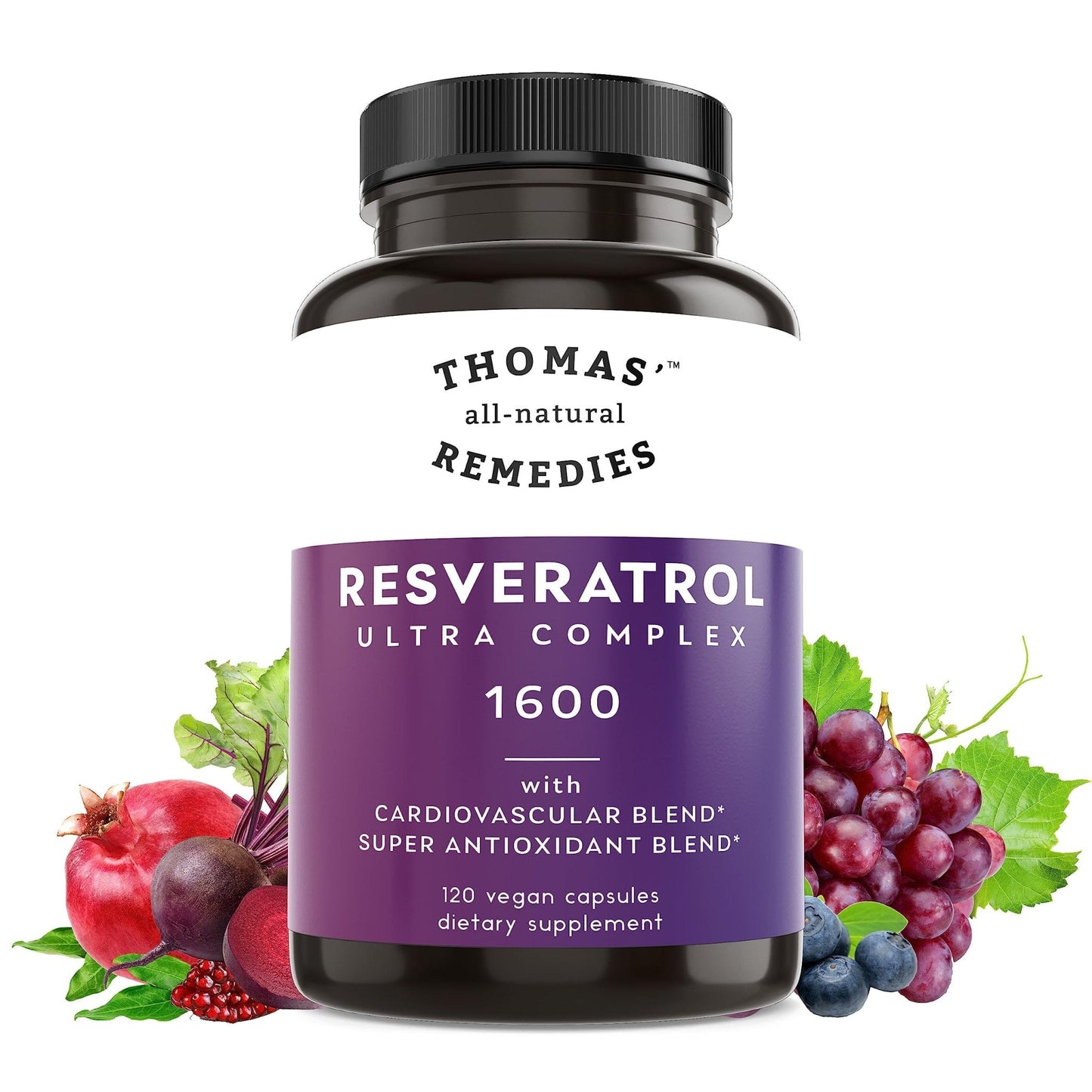Thomas' all-natural Remedies Resveratrol 1600mg Organic Trans-Resveratrol Antioxidant Supplement with Organic Grape Seed Extract and Quercetin - PrimeBioHealth - canada supplements