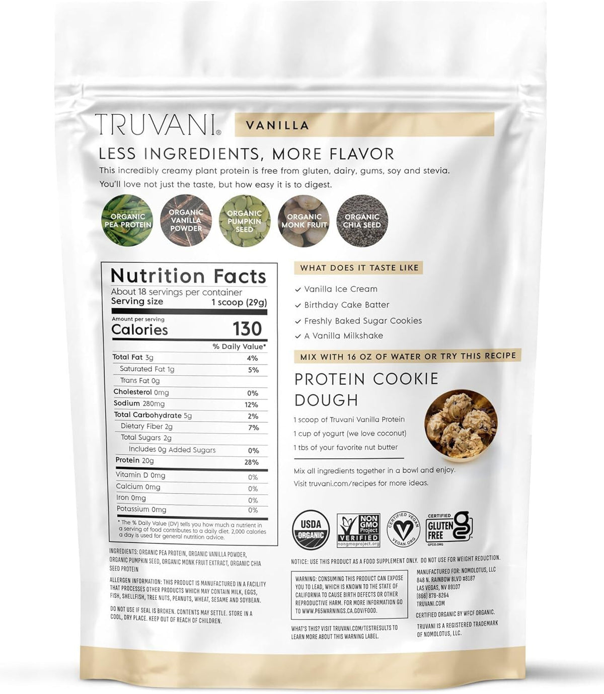 Truvani Organic Plant Based Protein Powder | Vanilla | 20g Pea Protein | 18 Servings | Vegan & Keto | Gluten & Dairy Free | Low Carb | No Added Sugar - PrimeBioHealth - canada supplements