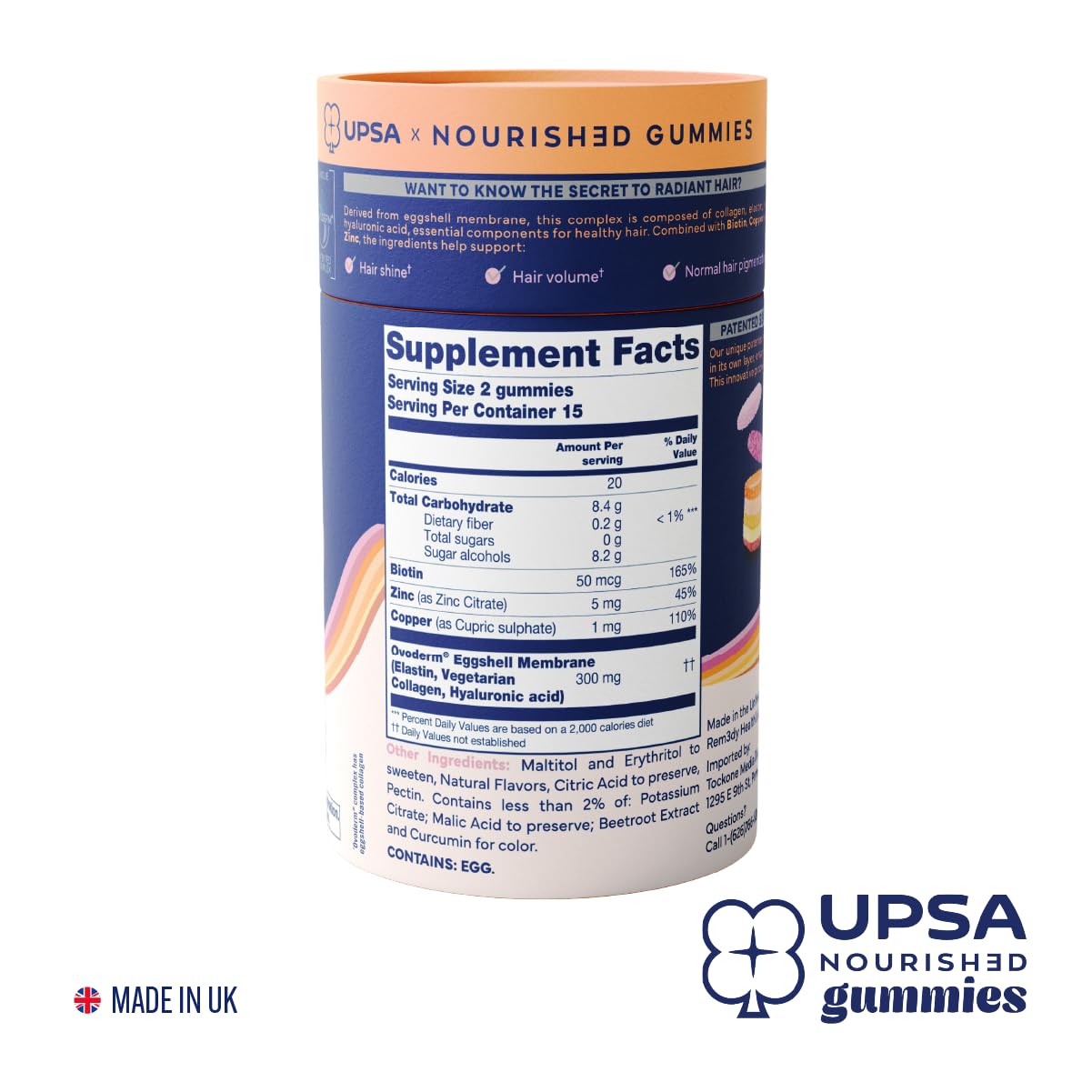 Upsa Nourished Collagen Hair Health 30 Count – Ovoderm® Egg Membrane Complex with Biotin, Zinc & Copper – for Healthy, Shiny & Fuller-Looking Hair - PrimeBioHealth - canada supplements