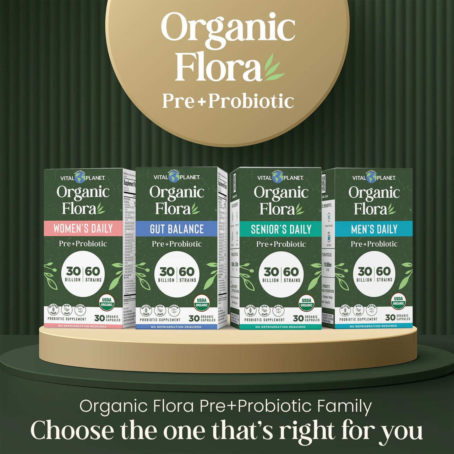 Vital Planet - Organic Flora Probiotics for Gut Health Balance, Shelf Stable Probiotic 30 Billion CFU, 60 Diverse Strains, Prebiotic Organic Mushroom Blend - PrimeBioHealth - canada supplements