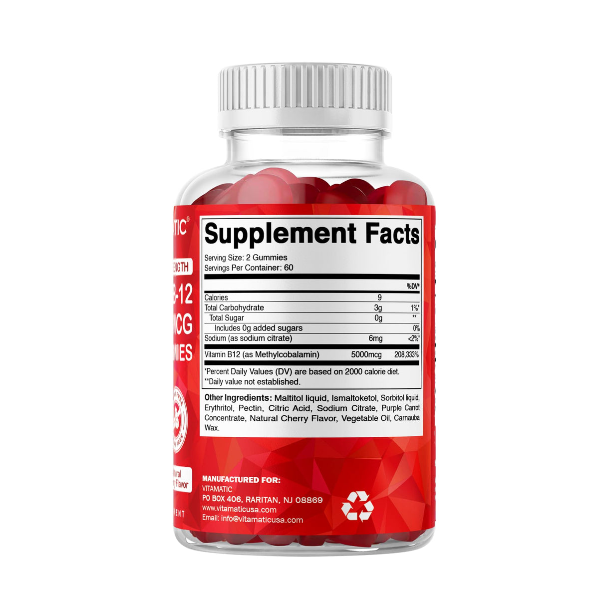 Vitamatic Extra Strength Vitamin B12 5000 mcg (Methyl B12) Gummies - 120 Count - Energy Metabolism Support and Nervous - PrimeBioHealth - canada supplements