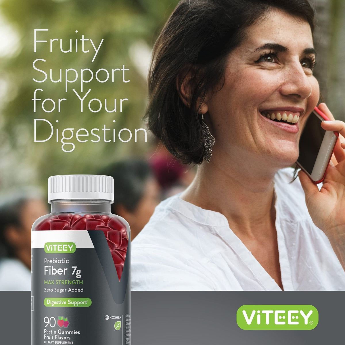 VITEEY Prebiotic Fiber Gummies for Adults, 7g - Gut Health & Digestive Soluble Fiber Supplement Gummies - Zero Sugar Added, Vegan, Gluten-Free - 180 Count - PrimeBioHealth - canada supplements