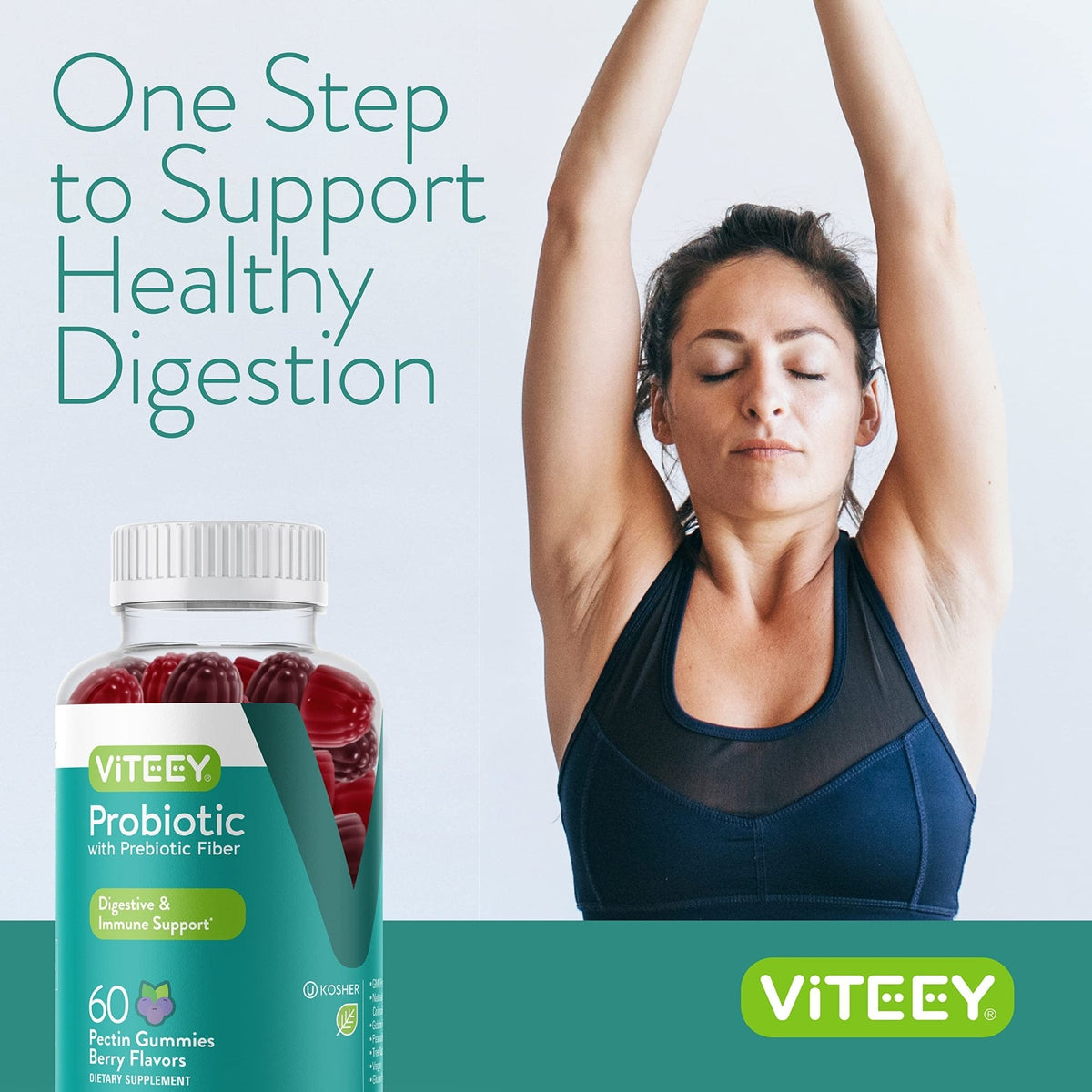 Viteey Probiotic Gummies with Prebiotics – Gut Health Supplements for Digestive Health – 2 Billion CFUs – Vegan, Gluten-Free – 60 Count - PrimeBioHealth - canada supplements