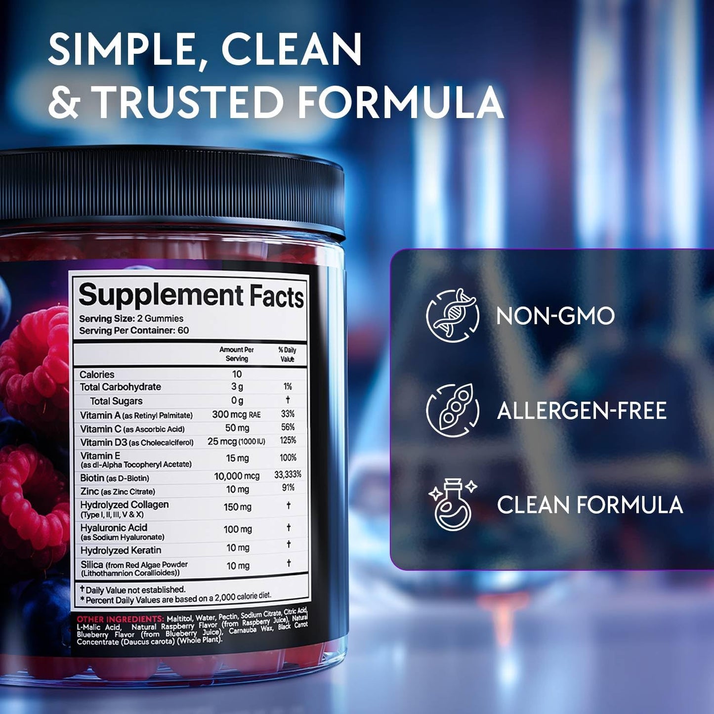 YOLOBALANCE Biotin Gummies 10000mcg for Hair Growth Support - Sugar Free Multi Collagen with Keratin, Silica & Hyaluronic Acid - Pectin Based, - PrimeBioHealth - canada supplements