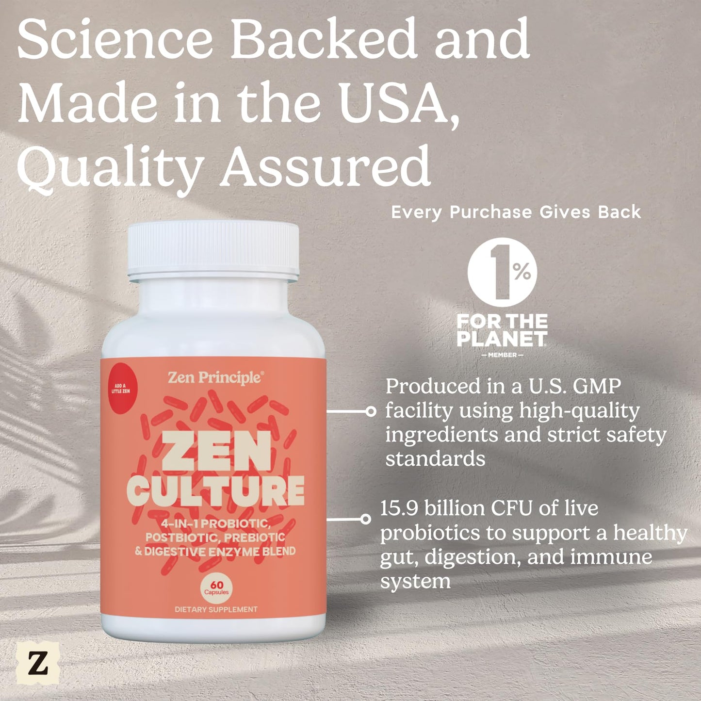 Zen Principle Zenculture™ – 4-in-1 Synbiotic Supplement (Probiotic + Prebiotic + Postbiotic + Digestive Enzymes) with CoreBiome®. Anti Bloating, - PrimeBioHealth - canada supplements