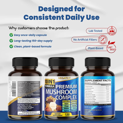 10 in 1 High Strength Mushroom Supplement - Lions Mane, Cordyceps, Reishi - Brain Supplements for Memory and Focus ** 5-Month Supply - PrimeBioHealth - canada supplements