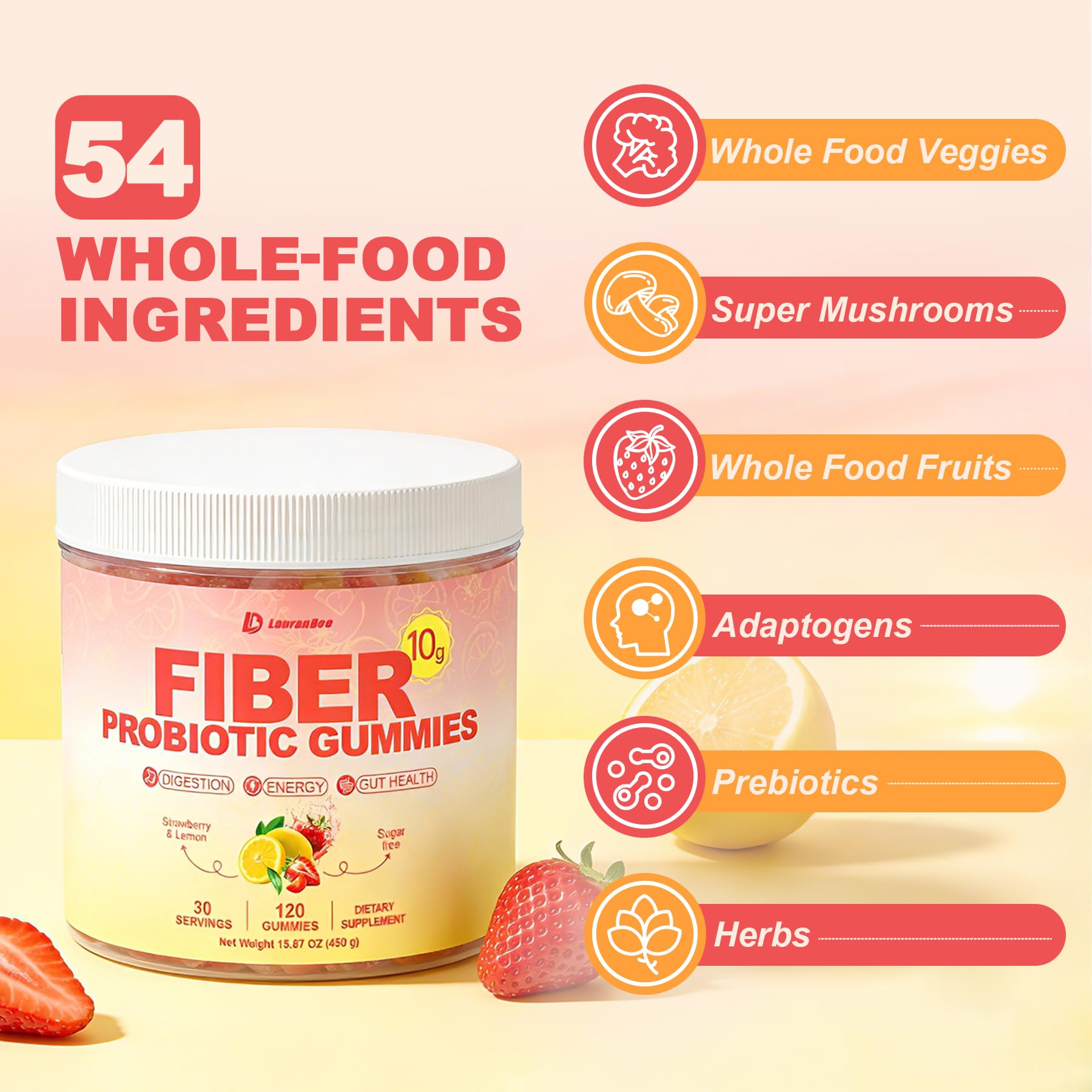 10g Fiber Gummies for Adults with Probiotics, Sugar Free Fiber Supplement with Organic Super Greens & Digestive Enzymes, Supports Gut Health, - PrimeBioHealth - canada supplements