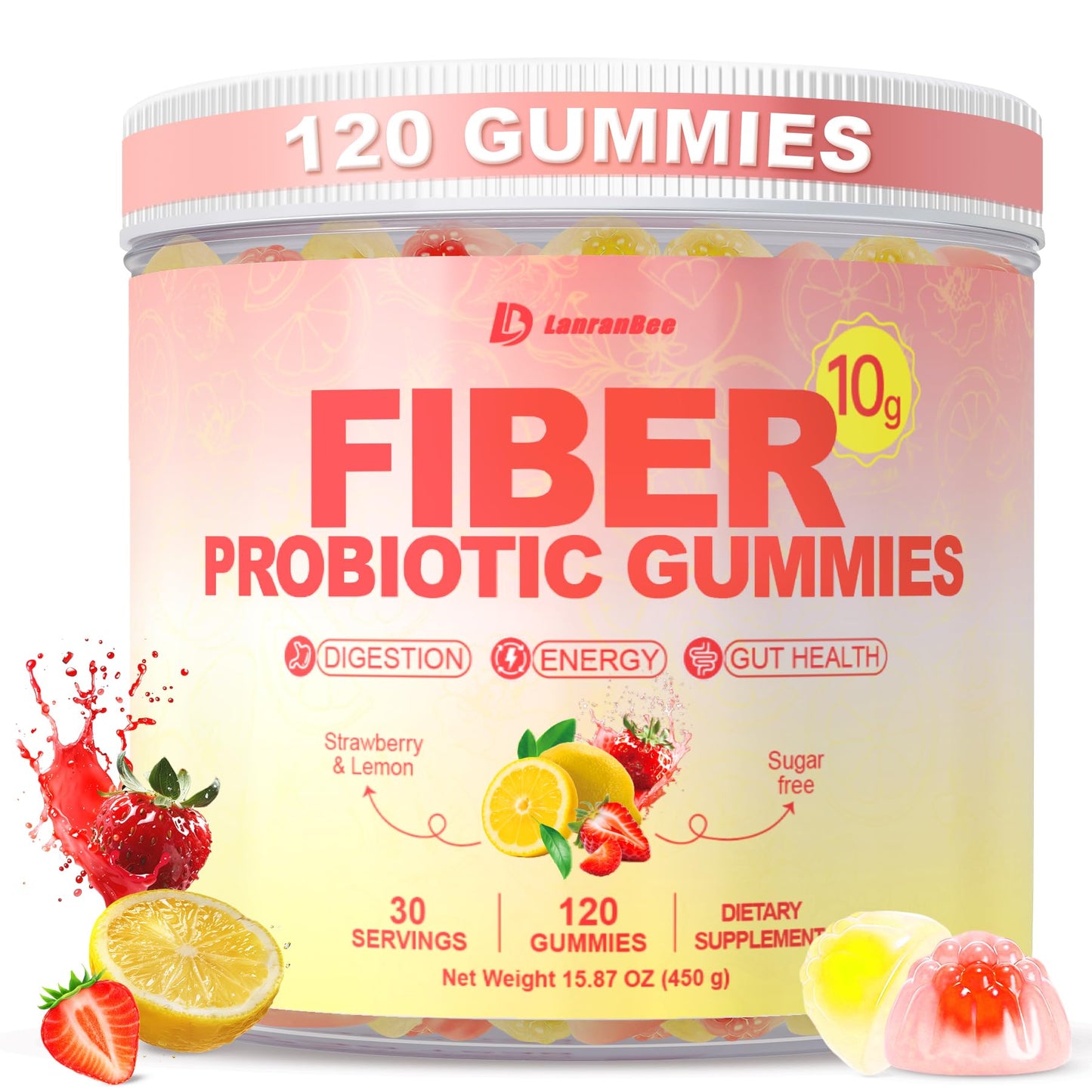 10g Fiber Gummies for Adults with Probiotics, Sugar Free Fiber Supplement with Organic Super Greens & Digestive Enzymes, Supports Gut Health, - PrimeBioHealth - canada supplements