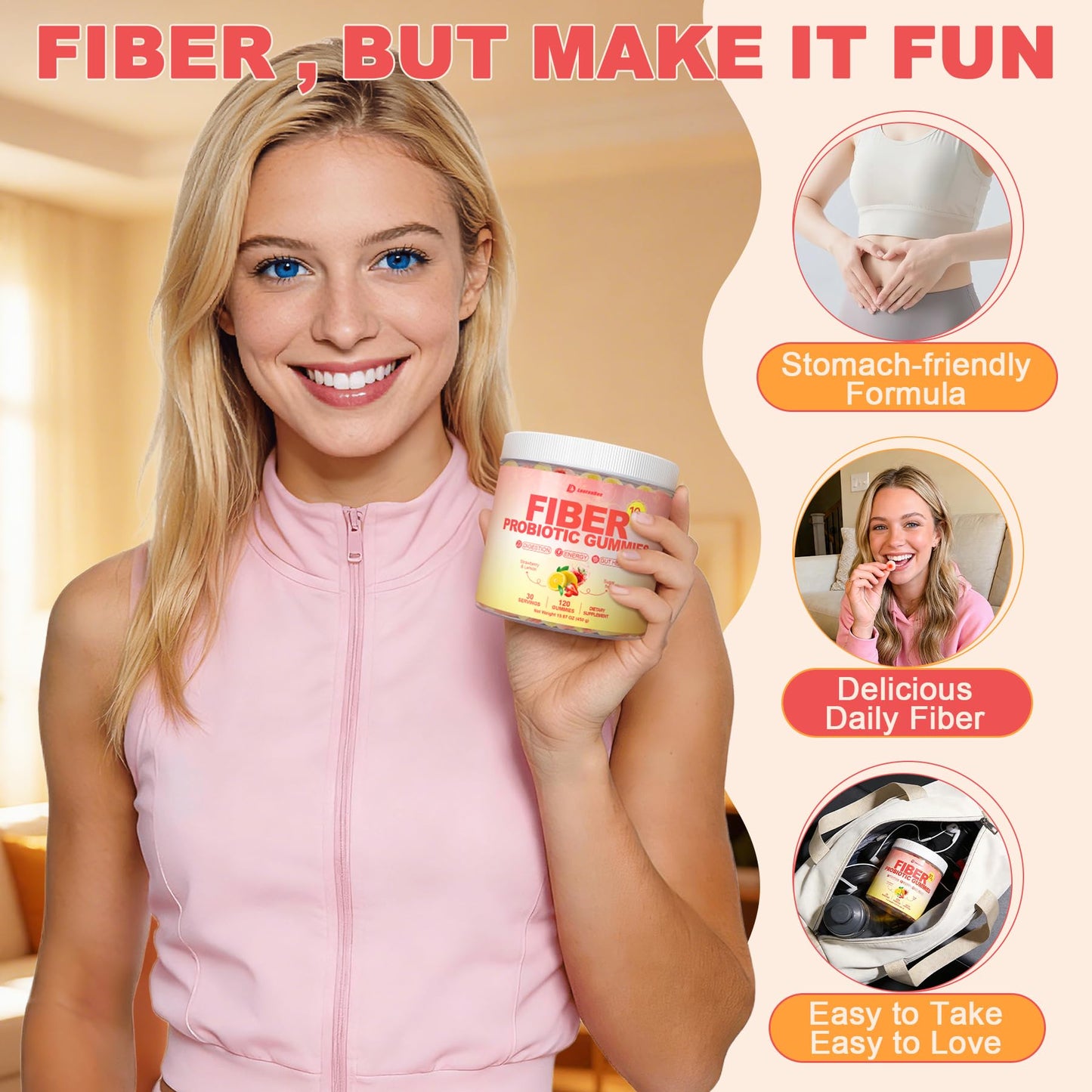 10g Fiber Gummies for Adults with Probiotics, Sugar Free Fiber Supplement with Organic Super Greens & Digestive Enzymes, Supports Gut Health, - PrimeBioHealth - canada supplements