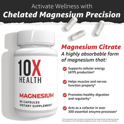10X Health Magnesium Supplements - High-Absorption Magnesium Citrate for Sleep, Muscle & Nerve Support - PrimeBioHealth - canada supplements