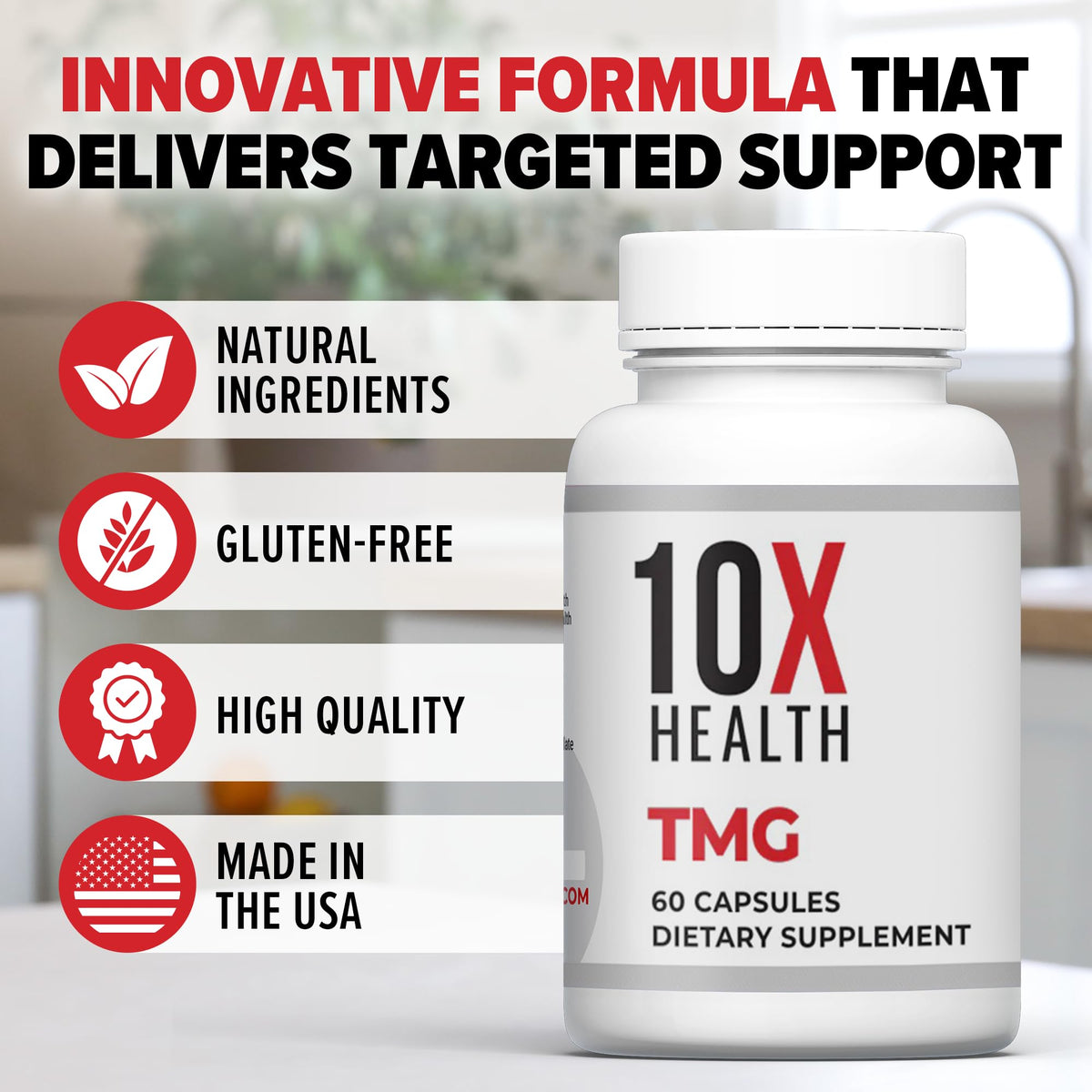 10X Health TMG Supplements - Trimethylglycine Supplement for Liver Support, Heart Wellness, Energy, Homocysteine Levels - TMG Capsules with Betaine Anhydrous - PrimeBioHealth - canada supplements