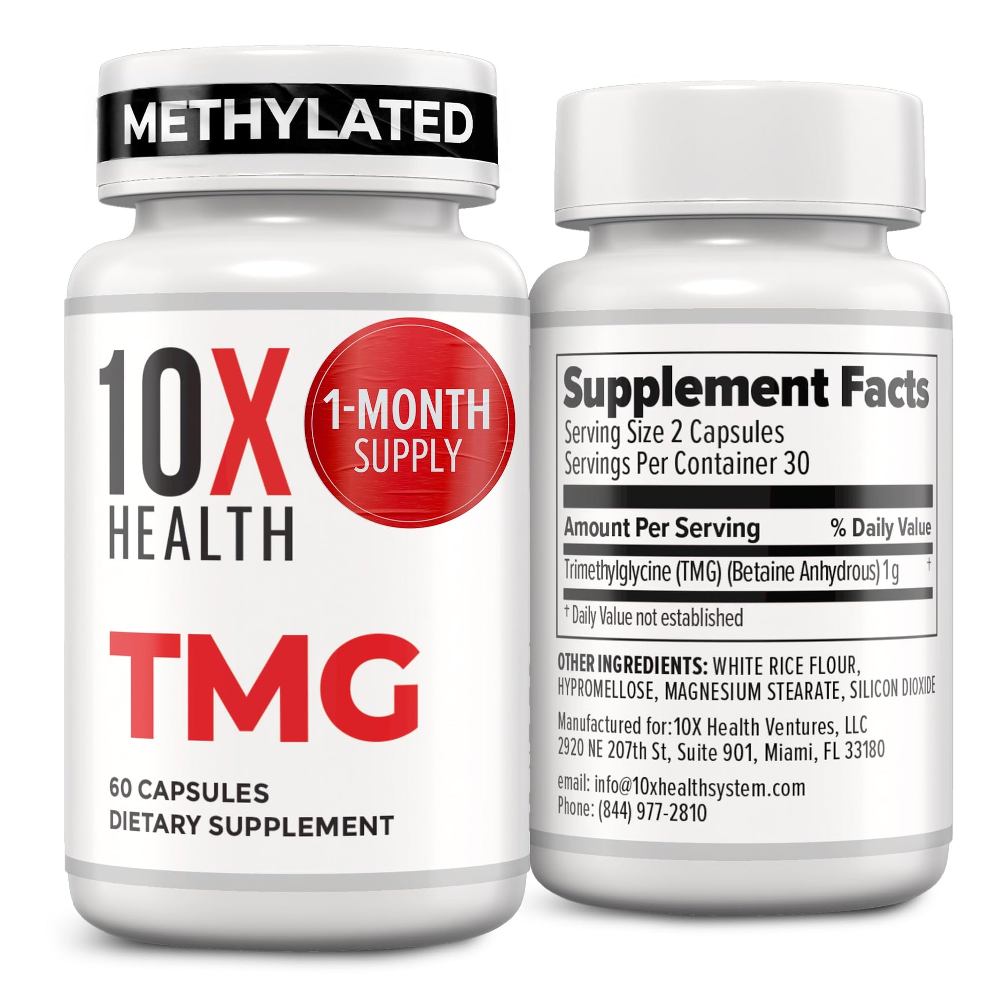 10X Health TMG Supplements - Trimethylglycine Supplement for Liver Support, Heart Wellness, Energy, Homocysteine Levels - TMG Capsules with Betaine Anhydrous - PrimeBioHealth - canada supplements
