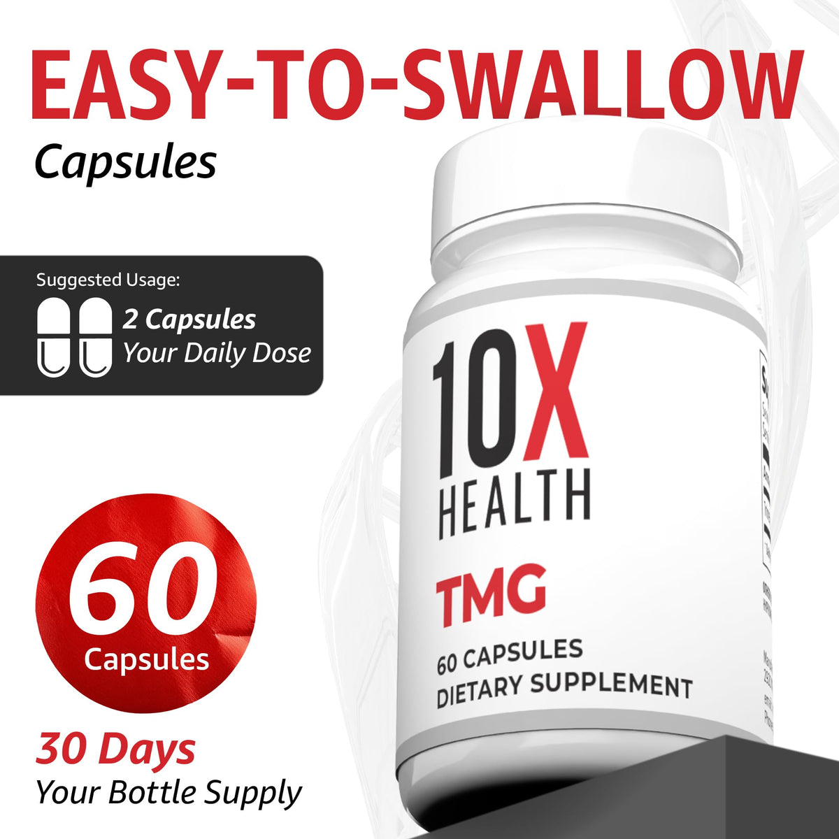10X Health TMG Supplements - Trimethylglycine Supplement for Liver Support, Heart Wellness, Energy, Homocysteine Levels - TMG Capsules with Betaine Anhydrous - PrimeBioHealth - canada supplements