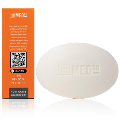 111MedCo 10% Benzoyl Peroxide Acne Treatment Cleansing Bar, Maximum Strength Medicated Face & Body Soap‑Free Bar - PrimeBioHealth - canada supplements