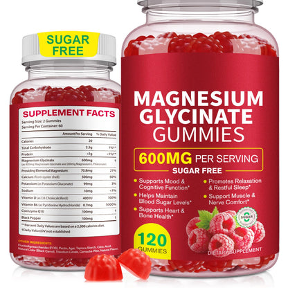 120 Count Magnesium Glycinate Gummies 600mg for Adults, Supports Relaxation, Magnesium Glycinate Chewable, - PrimeBioHealth - canada supplements